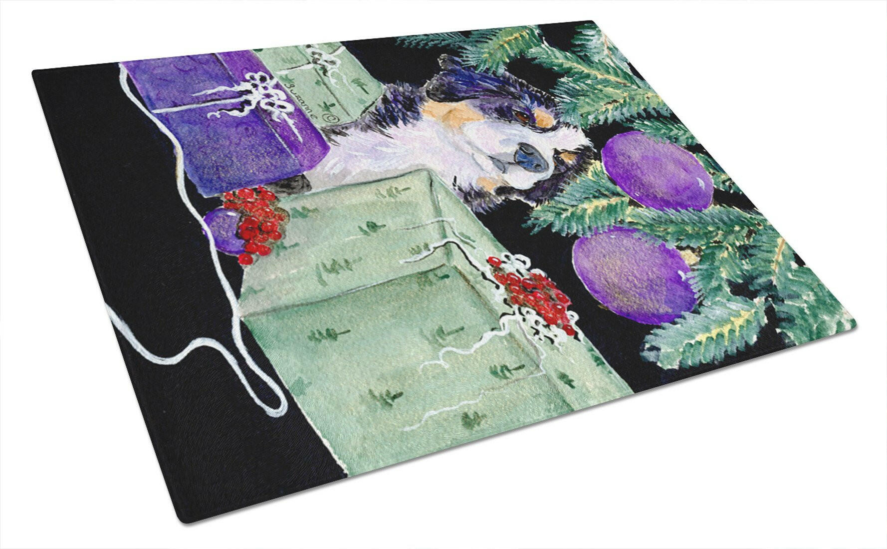 Bernese Mountain Dog Cutting Board Tempered Glass Kitchen Cutting Surface, Heat Resistant Chopping, Non-Slip Feet, Food Prep & Serving