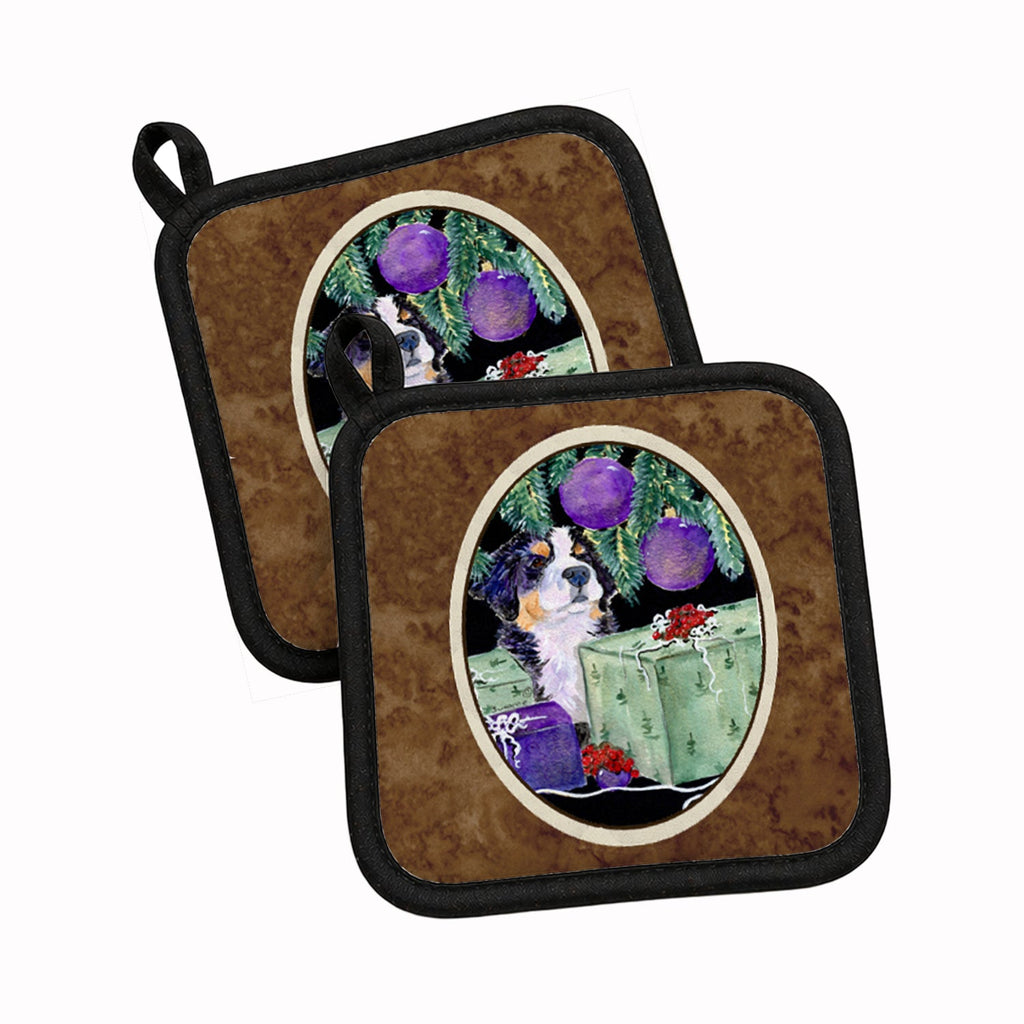 Bernese Mountain Dog Pot Holder Set of 2 Heat Resistant Quilted Hot Pads 7.5 x 7.5 Inch, Insulated Kitchen Trivets for Cooking & Baking