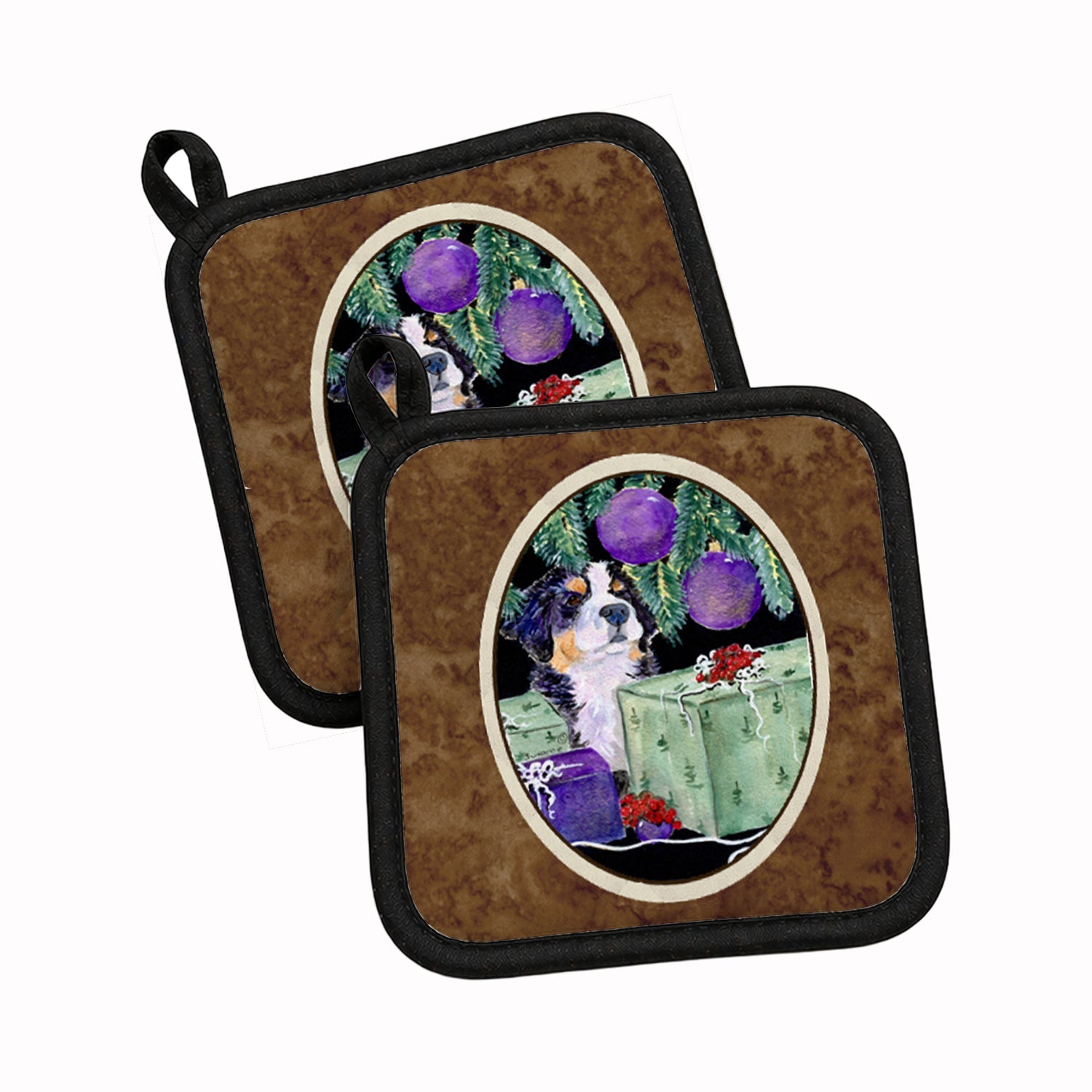 Bernese Mountain Dog Pot Holder Set of 2 Heat Resistant Quilted Hot Pads 7.5 x 7.5 Inch, Insulated Kitchen Trivets for Cooking & Baking