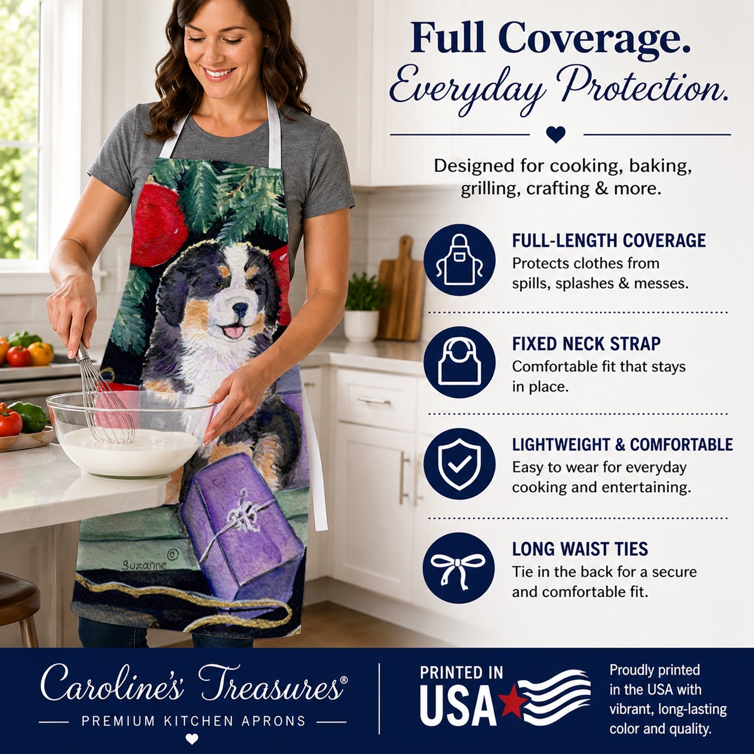 Bernese Mountain Dog Apron Cooking Kitchen Server Baking Crafts Gardening for Adult Women Men, Unisex, Large, Multicolor