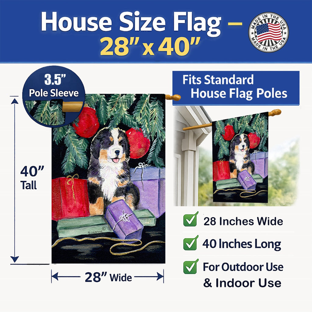 Bernese Mountain Dog House Flag 28x40 Porch Sleeve Pole Decorative Outside Yard Banner Artwork Wall Hanging, Polyester