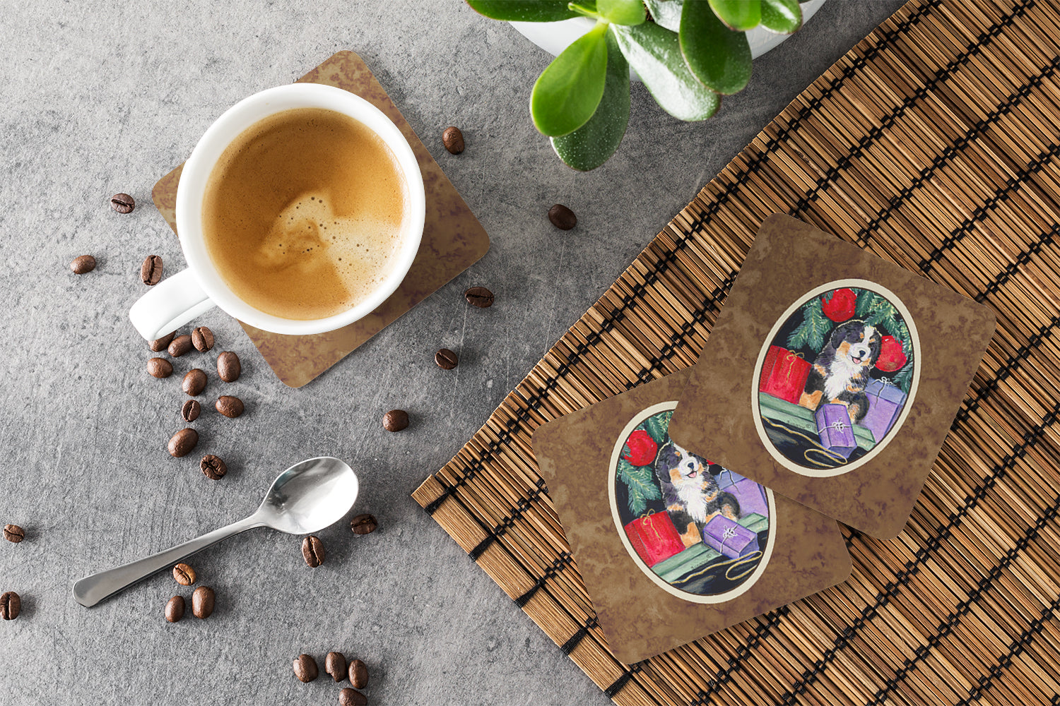 Bernese Mountain Dog Foam Coasters Set of 4 Cup Coasters for Indoor Outdoor, Tabletop Protection, Anti Slip, Mouse pad Material
