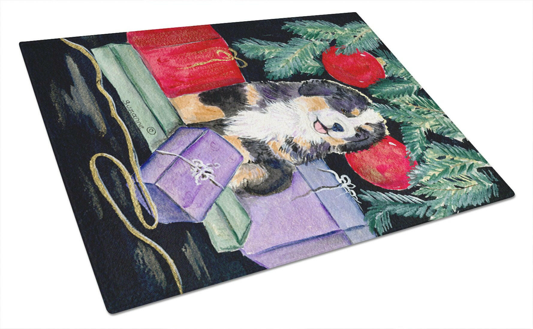 Bernese Mountain Dog Cutting Board Tempered Glass Kitchen Cutting Surface, Heat Resistant Chopping, Non-Slip Feet, Food Prep & Serving