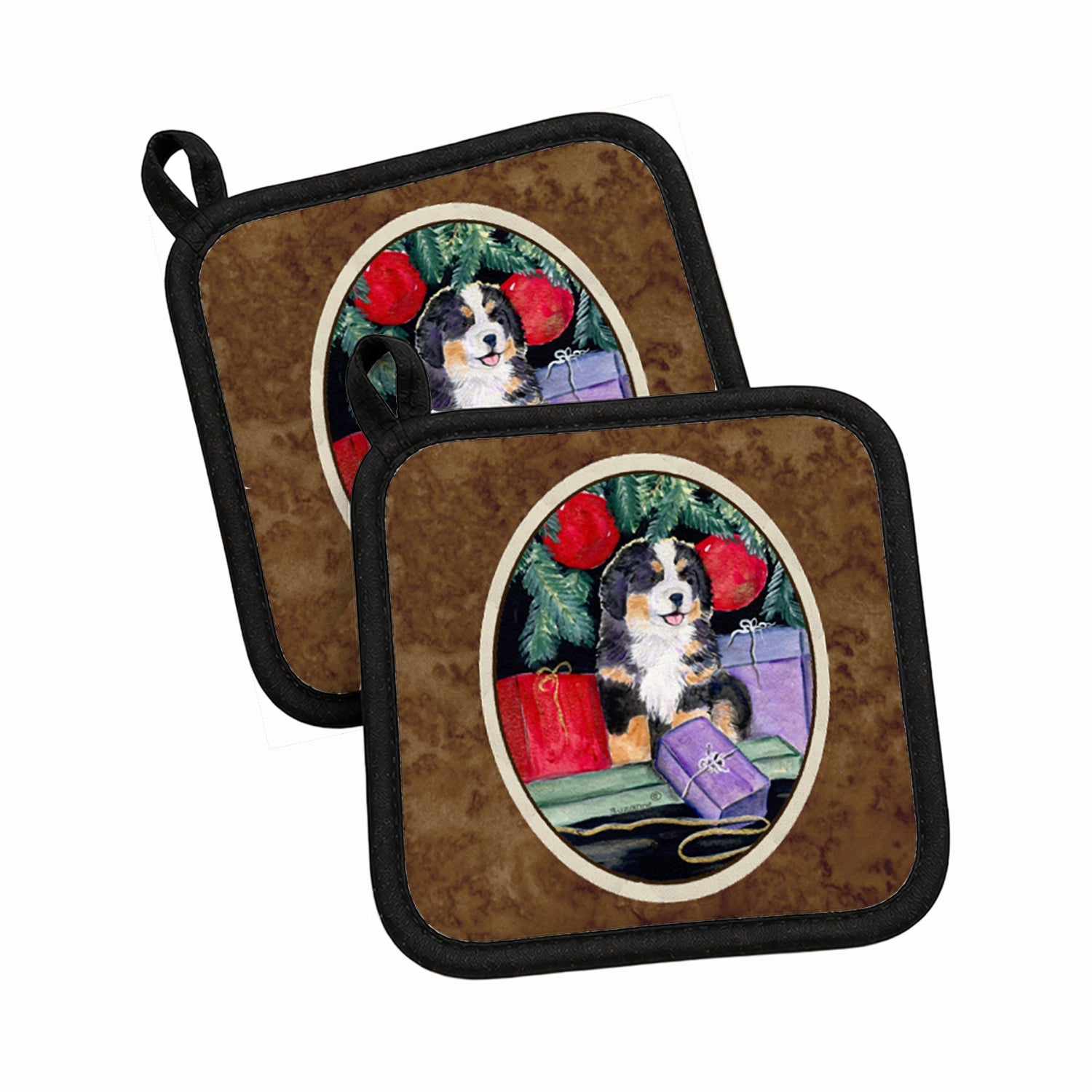 Bernese Mountain Dog Pot Holder Set of 2 Heat Resistant Quilted Hot Pads 7.5 x 7.5 Inch, Insulated Kitchen Trivets for Cooking & Baking