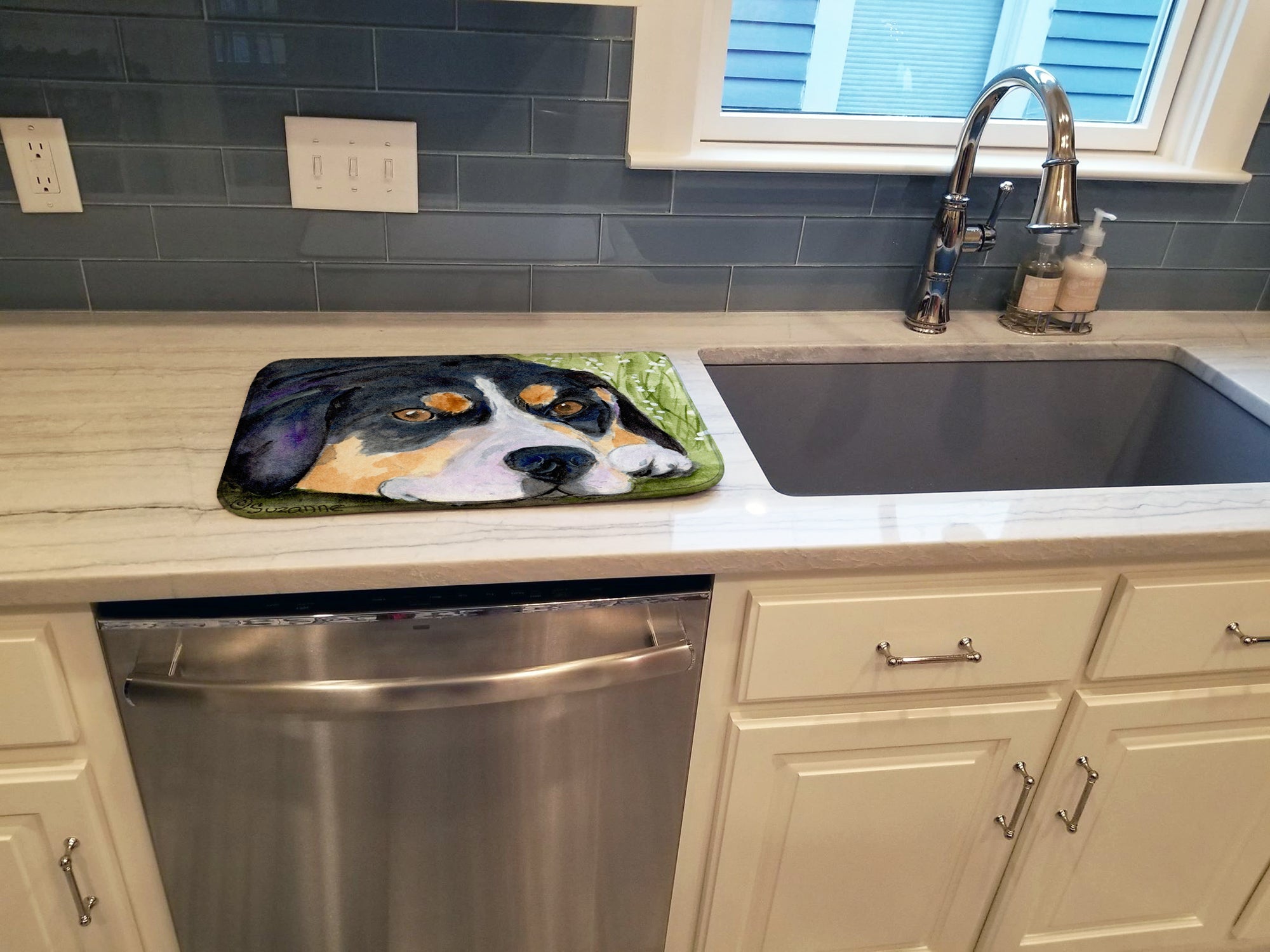 Entlebucher Mountain Dog Dish Drying Mat Absorbent Dish Drying Mat Pad for Kitchen Counter Dish Drainer Mat for Countertop, 14 x 21", Multicolor