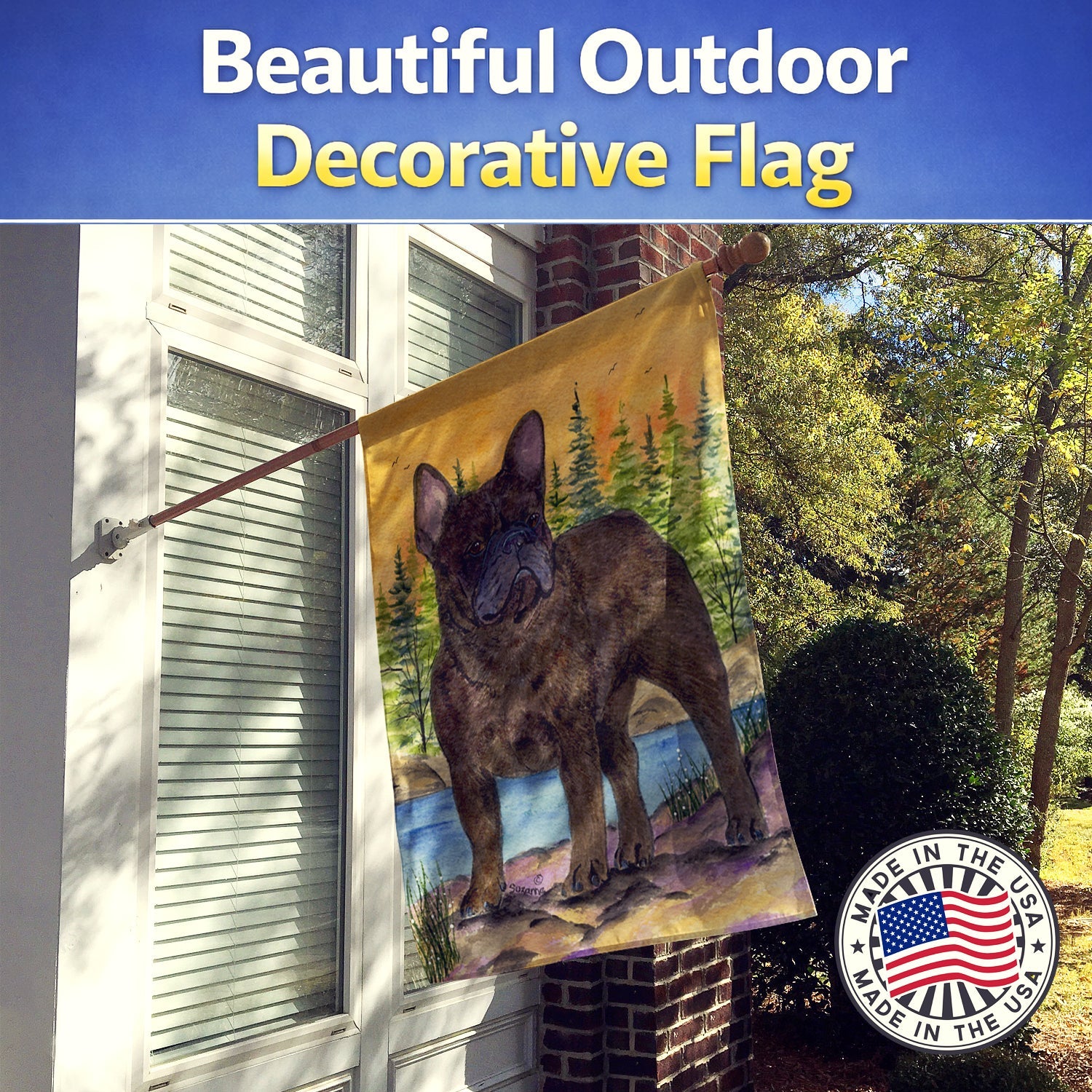 French Bulldog House Flag 28x40 Porch Sleeve Pole Decorative Outside Yard Banner Artwork Wall Hanging, Polyester