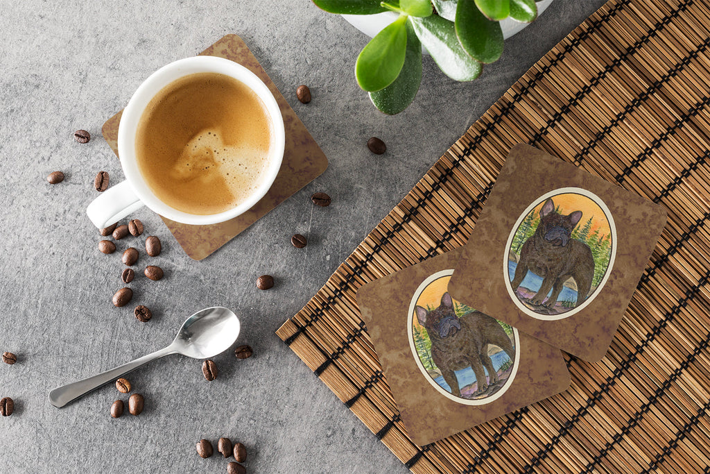 French Bulldog Foam Coasters Set of 4 Cup Coasters for Indoor Outdoor, Tabletop Protection, Anti Slip, Mouse pad Material