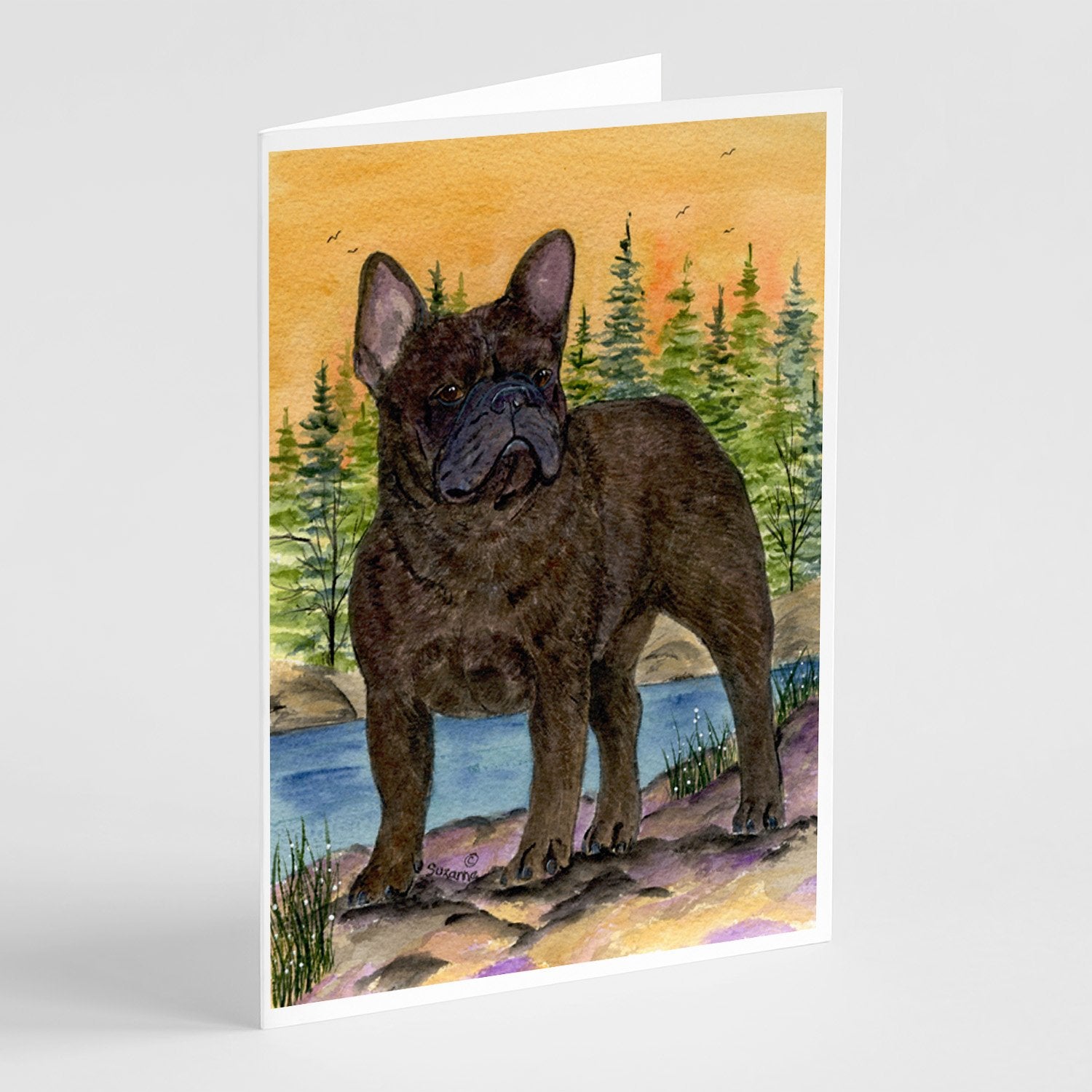 French Bulldog Greeting Cards Pack of 8 Blank Cards with Envelopes Whimsical A7 Size 5x7