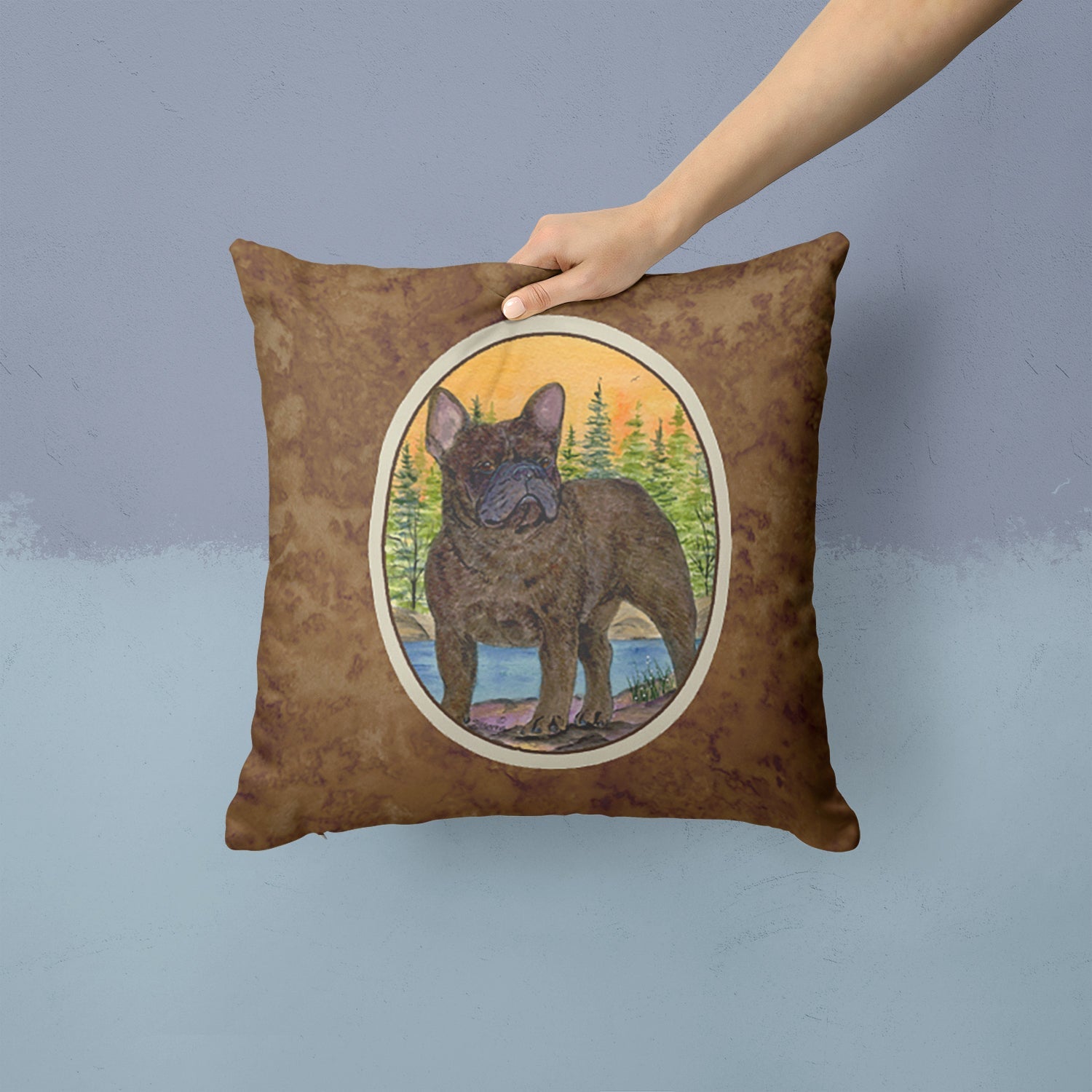 French Bulldog Decorative Throw Pillow 14x14 Indoor Outdoor Accent Cushion, Fabric Cover with Insert for Sofa, Bed, Porch & Living Room