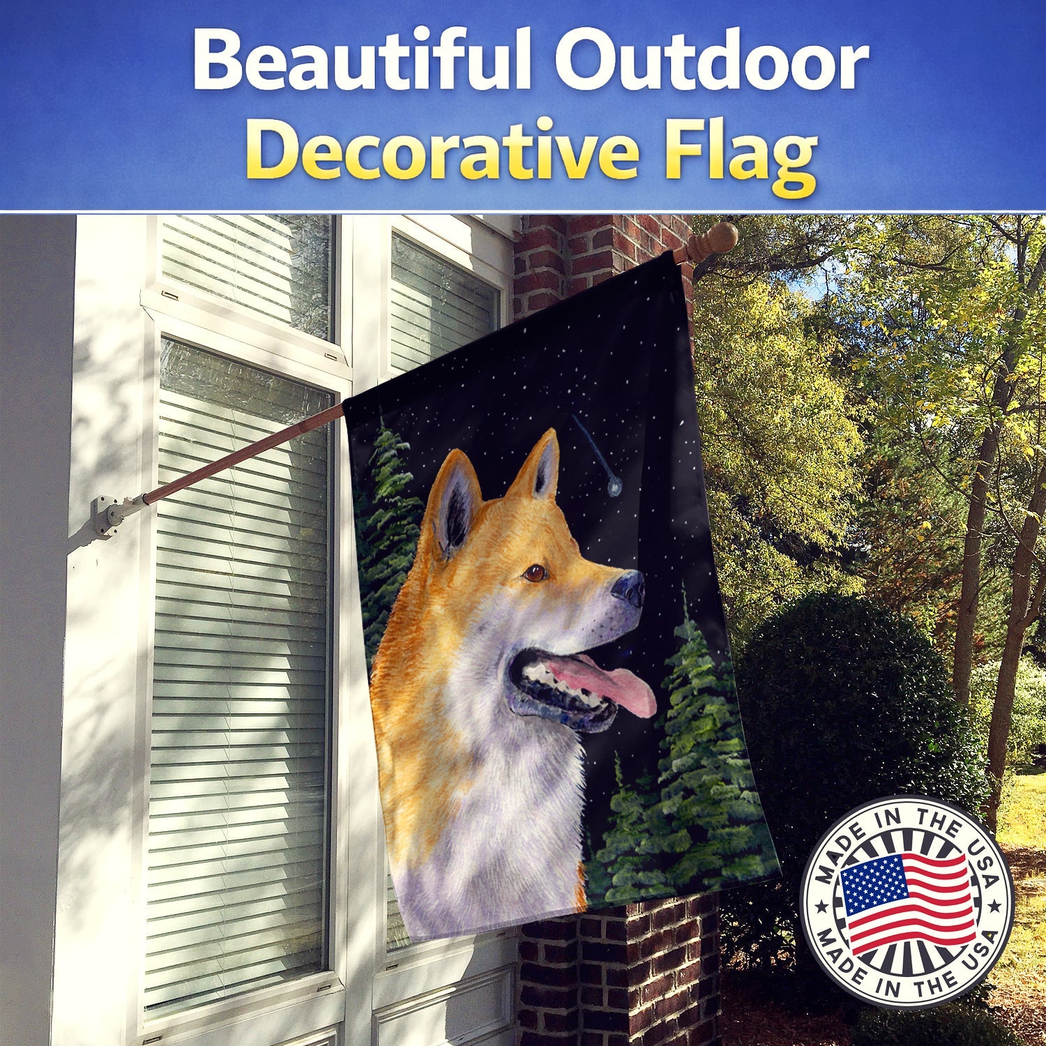 Shiba Inu House Flag 28x40 Porch Sleeve Pole Decorative Outside Yard Banner Artwork Wall Hanging, Polyester