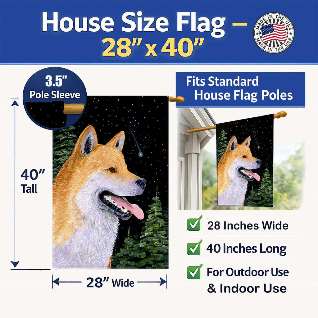 Shiba Inu House Flag 28x40 Porch Sleeve Pole Decorative Outside Yard Banner Artwork Wall Hanging, Polyester