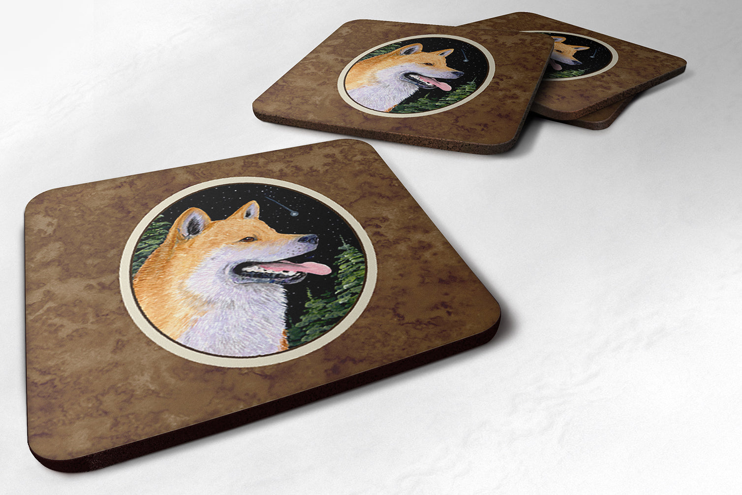Shiba Inu Foam Coasters Set of 4 Cup Coasters for Indoor Outdoor, Tabletop Protection, Anti Slip, Mouse pad Material