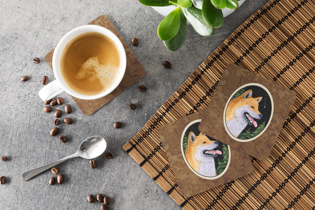 Shiba Inu Foam Coasters Set of 4 Cup Coasters for Indoor Outdoor, Tabletop Protection, Anti Slip, Mouse pad Material