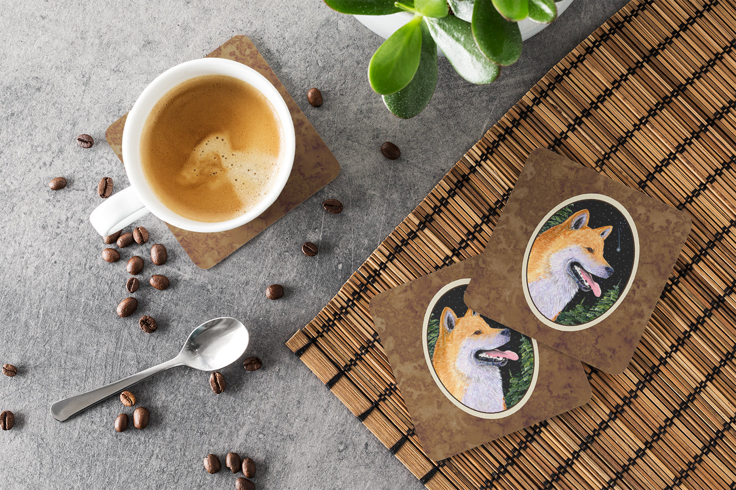 Shiba Inu Foam Coasters Set of 4 Cup Coasters for Indoor Outdoor, Tabletop Protection, Anti Slip, Mouse pad Material