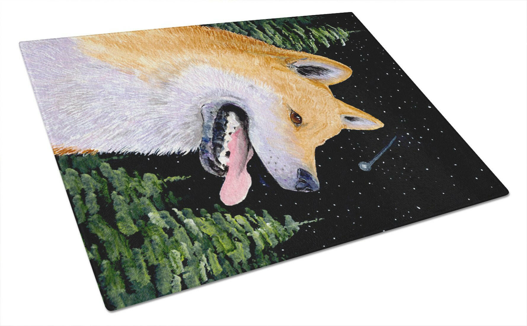 Shiba Inu Cutting Board Tempered Glass Kitchen Cutting Surface, Heat Resistant Chopping, Non-Slip Feet, Food Prep & Serving