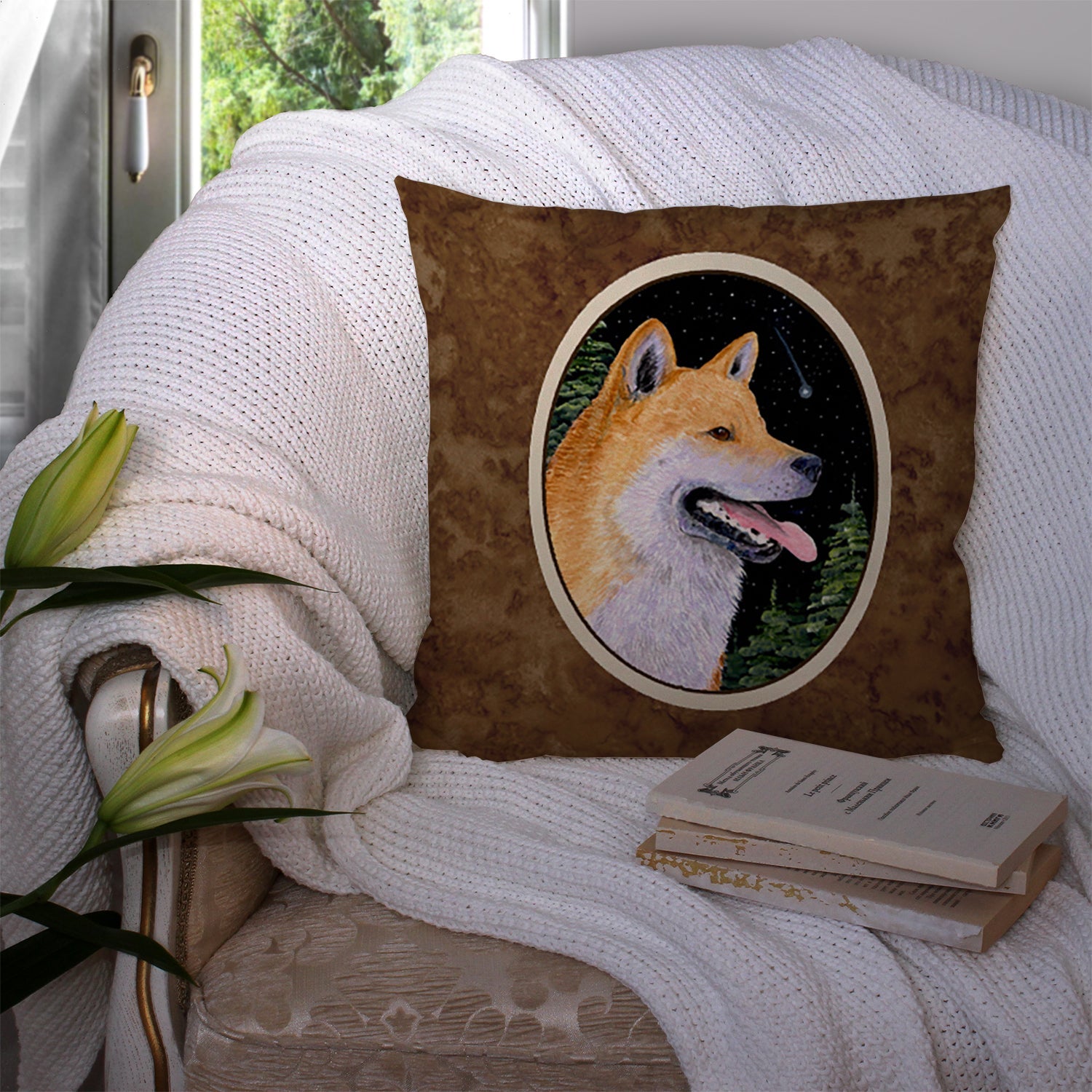Shiba Inu Decorative Throw Pillow 14x14 Indoor Outdoor Accent Cushion, Fabric Cover with Insert for Sofa, Bed, Porch & Living Room