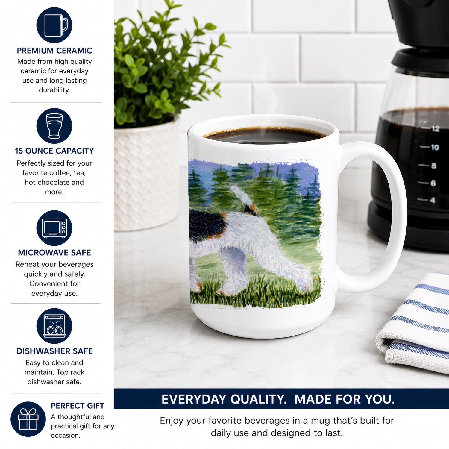 Fox Terrier Ceramic Coffee Mug 15 oz Decorative Large C Handle Mug Cup for Tea, Cocoa Hot Chocolate