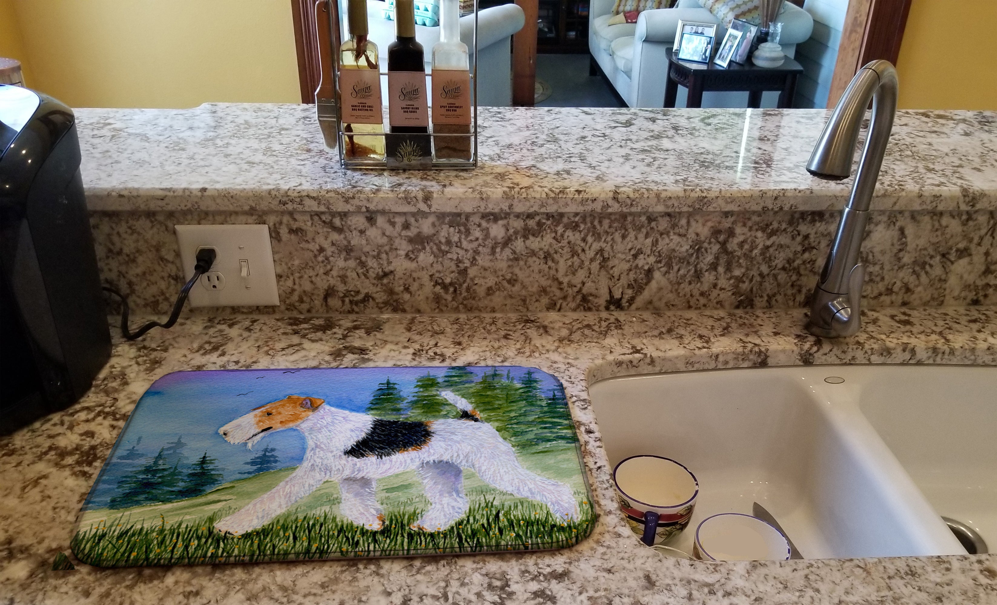 Fox Terrier Dish Drying Mat Absorbent Dish Drying Mat Pad for Kitchen Counter Dish Drainer Mat for Countertop, 14 x 21", Multicolor