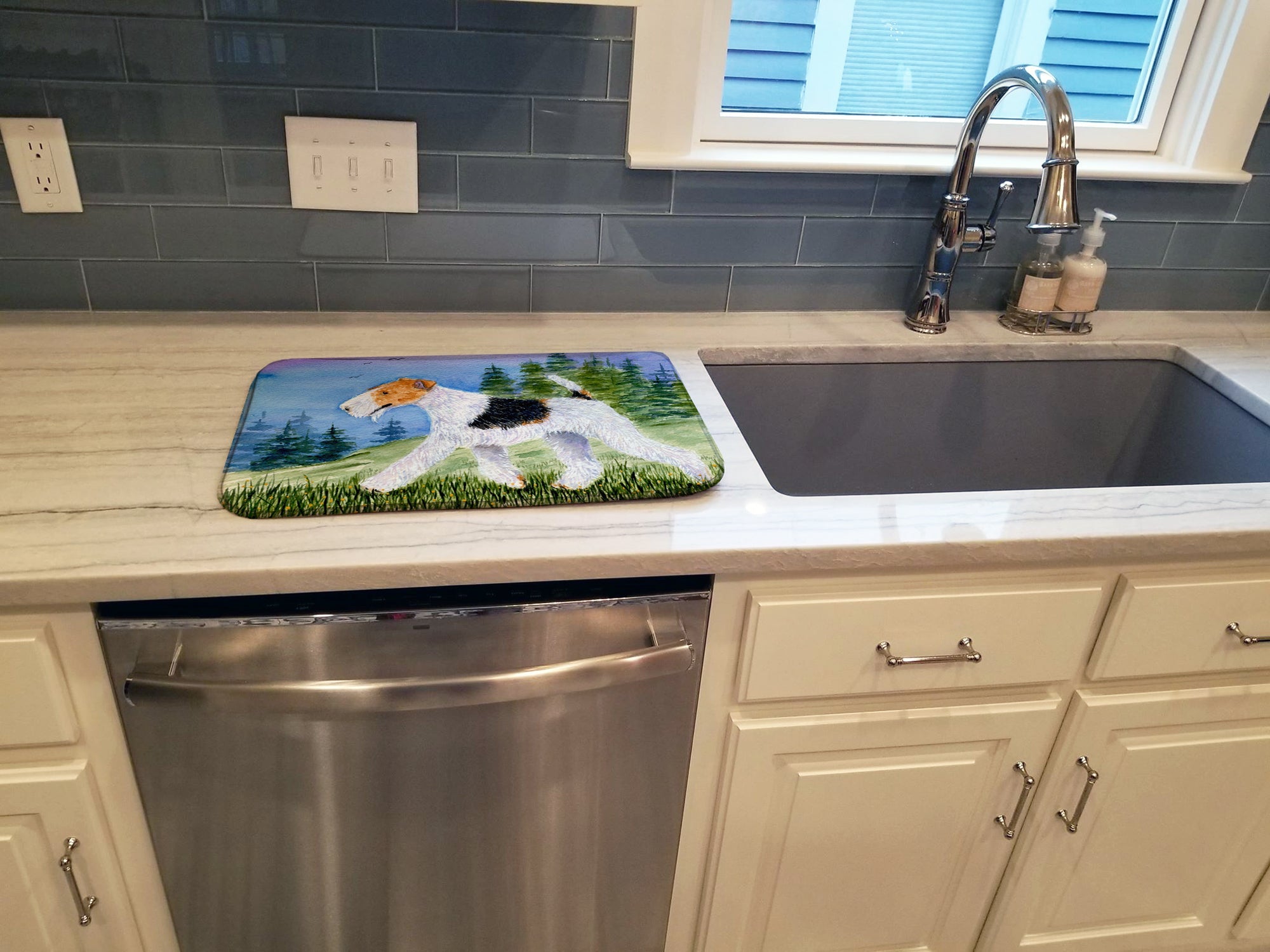 Fox Terrier Dish Drying Mat Absorbent Dish Drying Mat Pad for Kitchen Counter Dish Drainer Mat for Countertop, 14 x 21", Multicolor