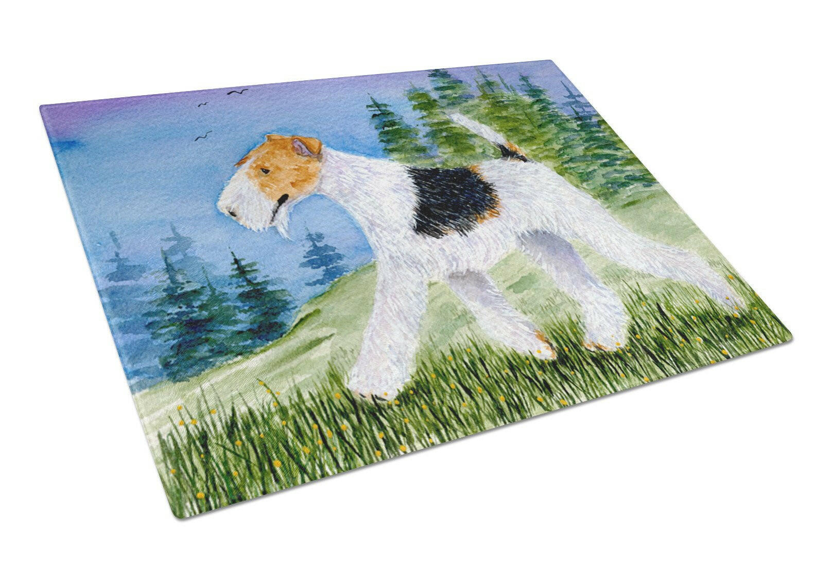 Fox Terrier Cutting Board Tempered Glass Kitchen Cutting Surface, Heat Resistant Chopping, Non-Slip Feet, Food Prep & Serving