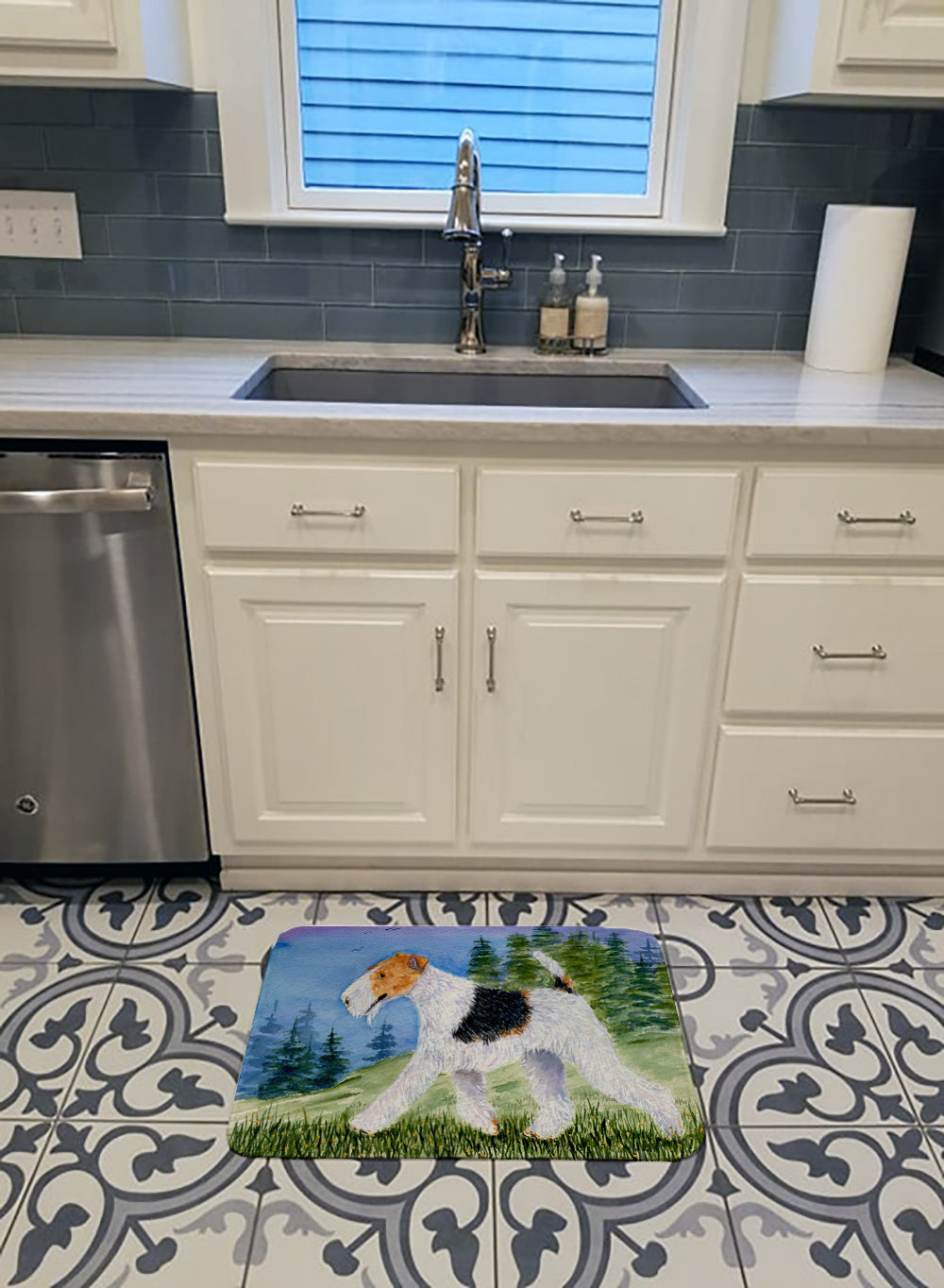 Fox Terrier Memory Foam Kitchen Mat Machine Washable Anti-Fatigue Cushion Comfort Bath or Kitchen Rug