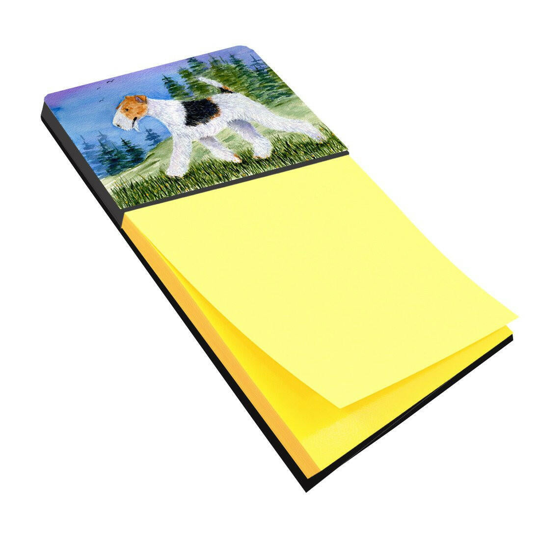 Fox Terrier Watercolor Sticky Note Holder Refillable Dispenser Desk Accessory 3x3 Pad Gift