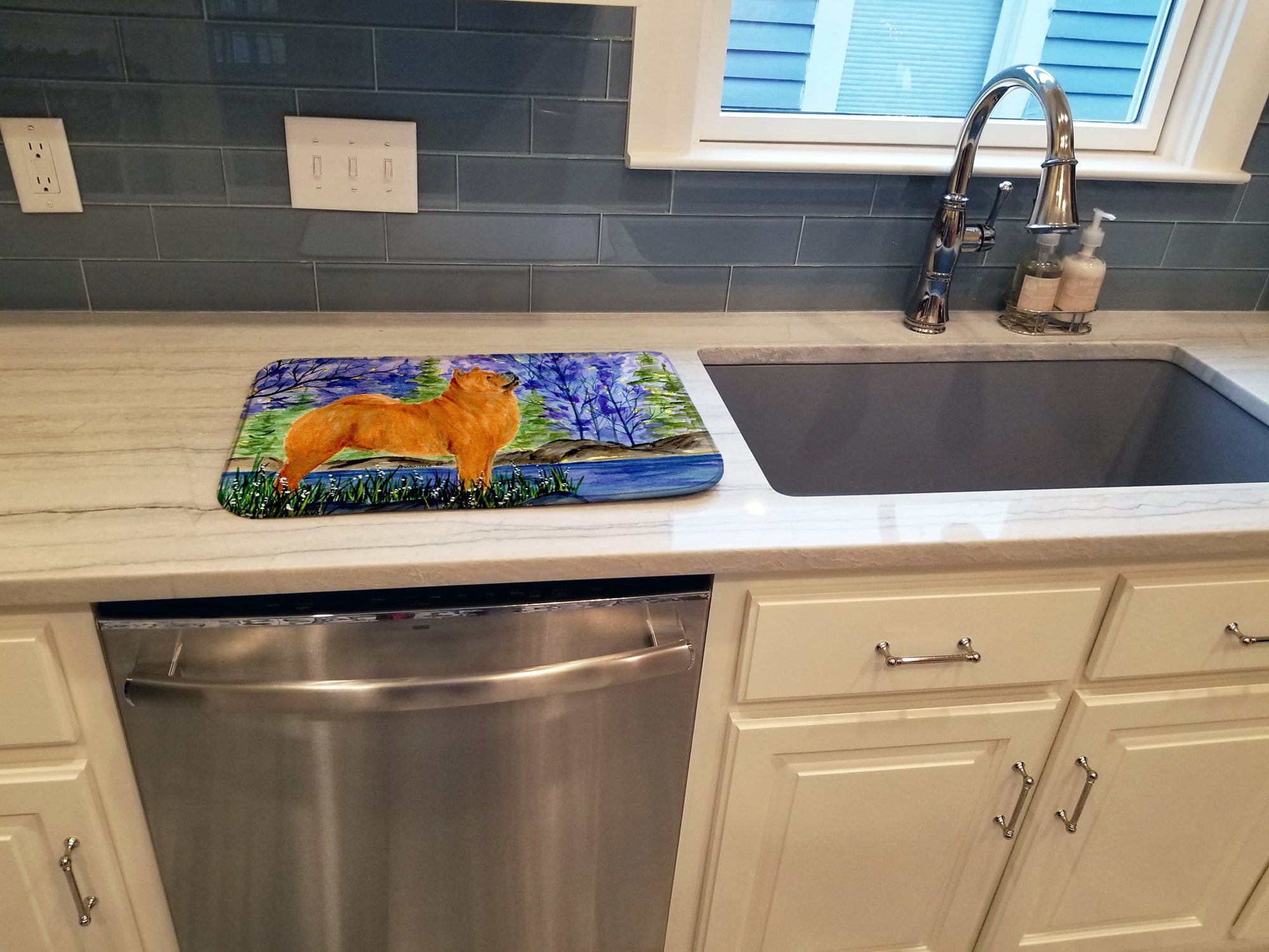 Chow Chow Dish Drying Mat Absorbent Dish Drying Mat Pad for Kitchen Counter Dish Drainer Mat for Countertop, 14 x 21", Multicolor