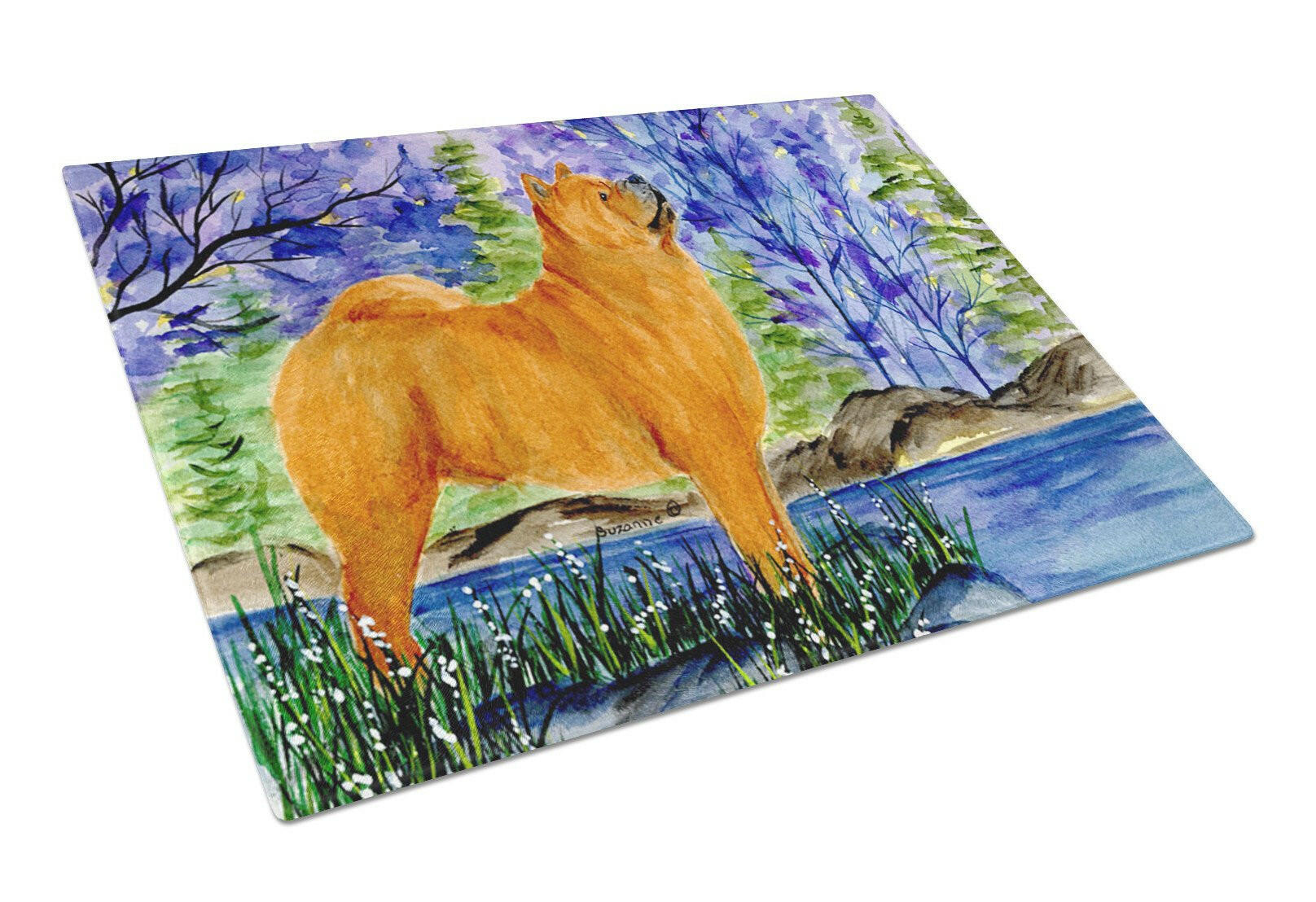Chow Chow Cutting Board Tempered Glass Kitchen Cutting Surface, Heat Resistant Chopping, Non-Slip Feet, Food Prep & Serving