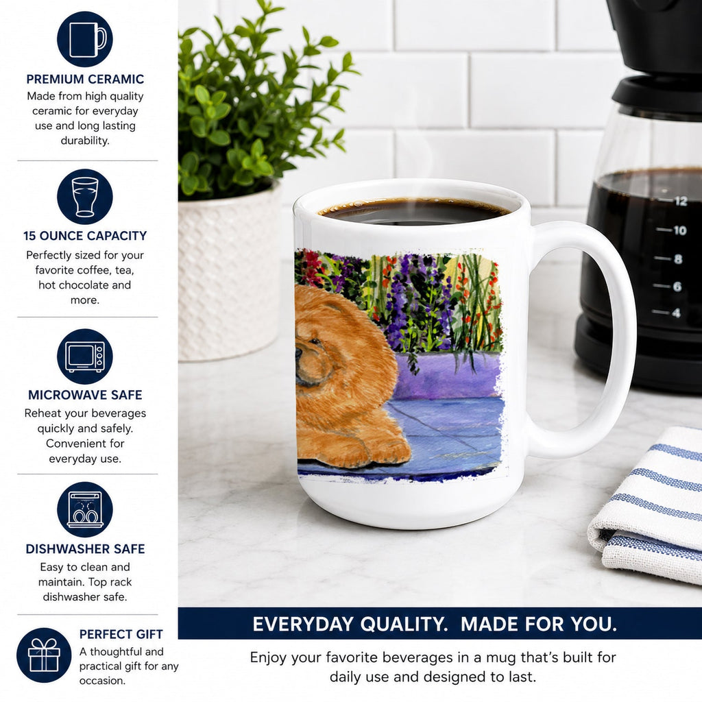 Chow Chow Ceramic Coffee Mug 15 oz Decorative Large C Handle Mug Cup for Tea, Cocoa Hot Chocolate