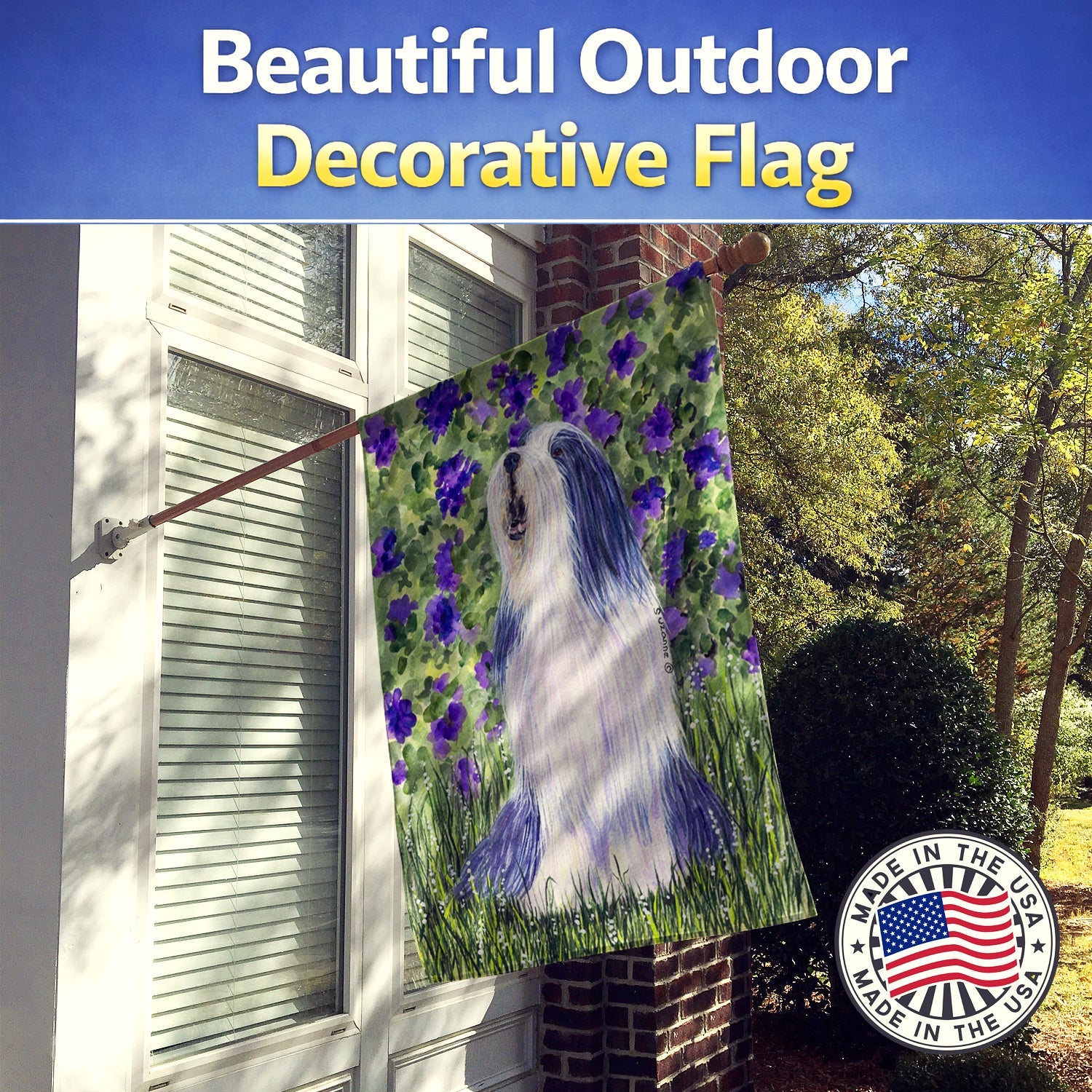 Bearded Collie House Flag 28x40 Porch Sleeve Pole Decorative Outside Yard Banner Artwork Wall Hanging, Polyester