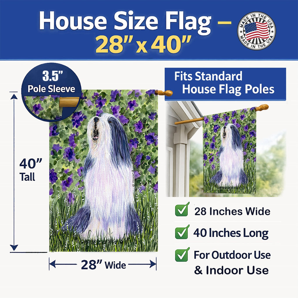 Bearded Collie House Flag 28x40 Porch Sleeve Pole Decorative Outside Yard Banner Artwork Wall Hanging, Polyester