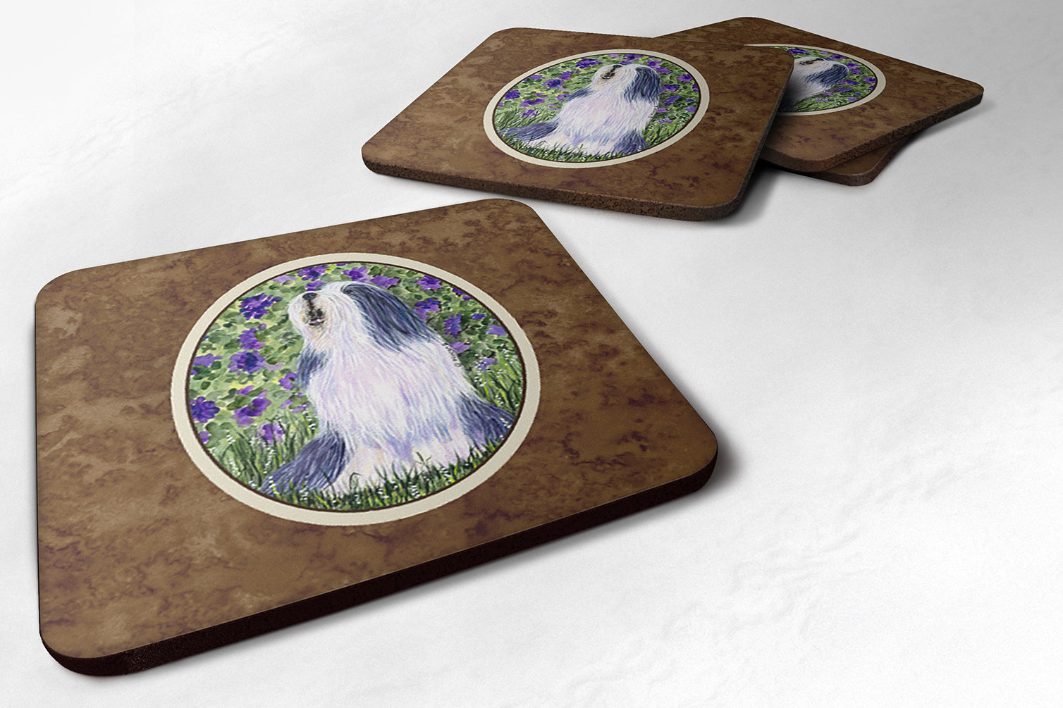 Bearded Collie Foam Coasters Set of 4 Cup Coasters for Indoor Outdoor, Tabletop Protection, Anti Slip, Mouse pad Material