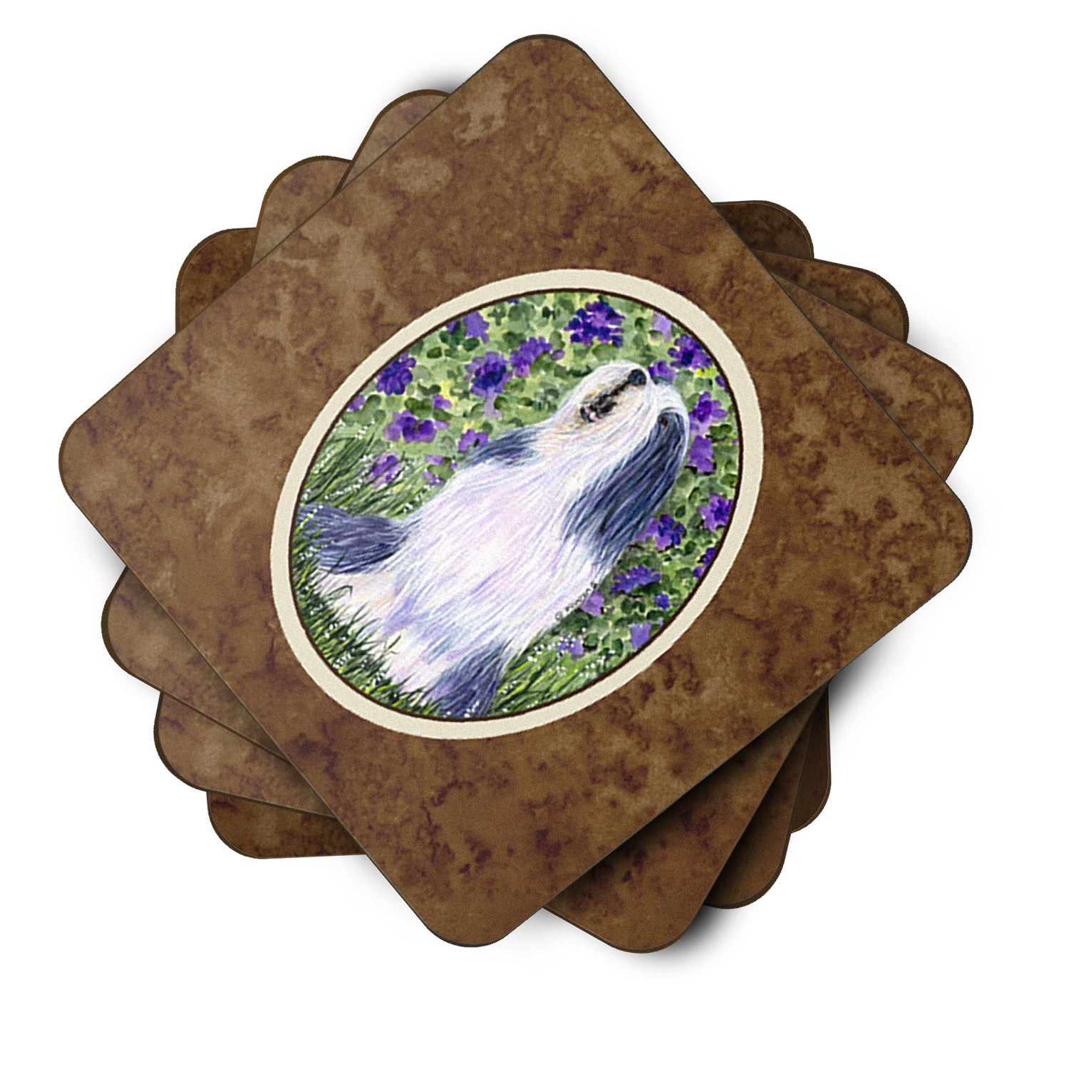 Bearded Collie Foam Coasters Set of 4 Cup Coasters for Indoor Outdoor, Tabletop Protection, Anti Slip, Mouse pad Material