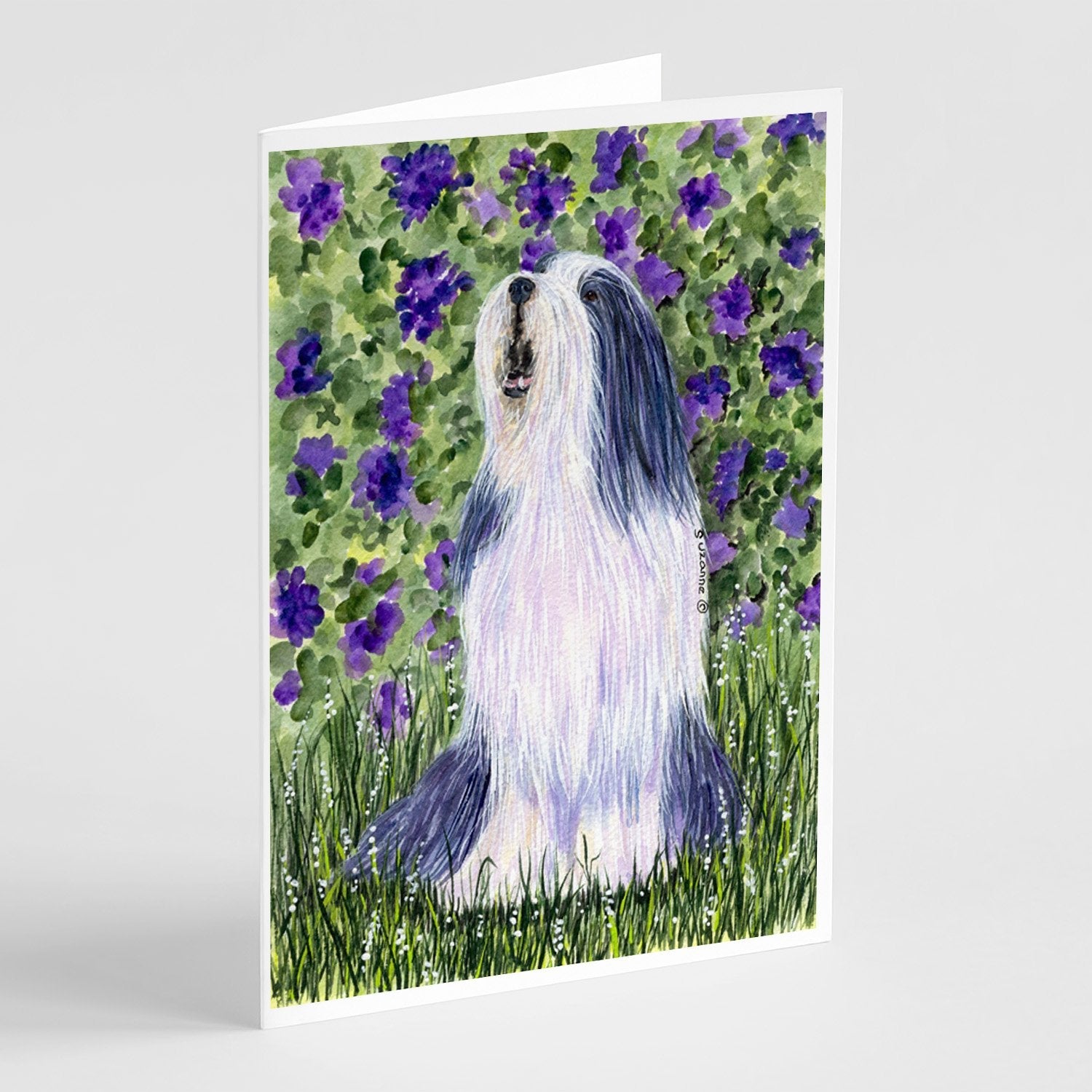 Bearded Collie Greeting Cards Pack of 8 Blank Cards with Envelopes Whimsical A7 Size 5x7