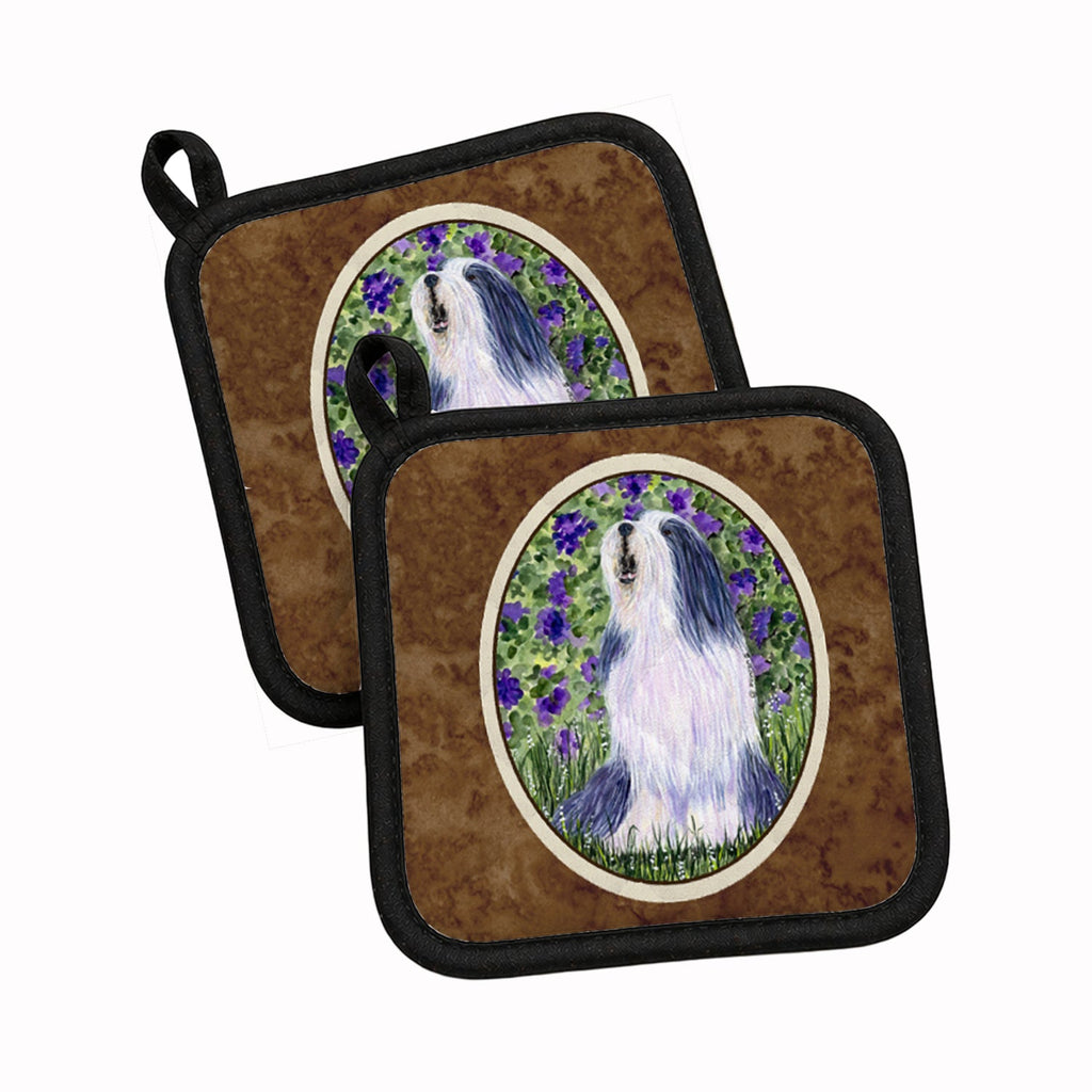 Bearded Collie Pot Holder Set of 2 Heat Resistant Quilted Hot Pads 7.5 x 7.5 Inch, Insulated Kitchen Trivets for Cooking & Baking