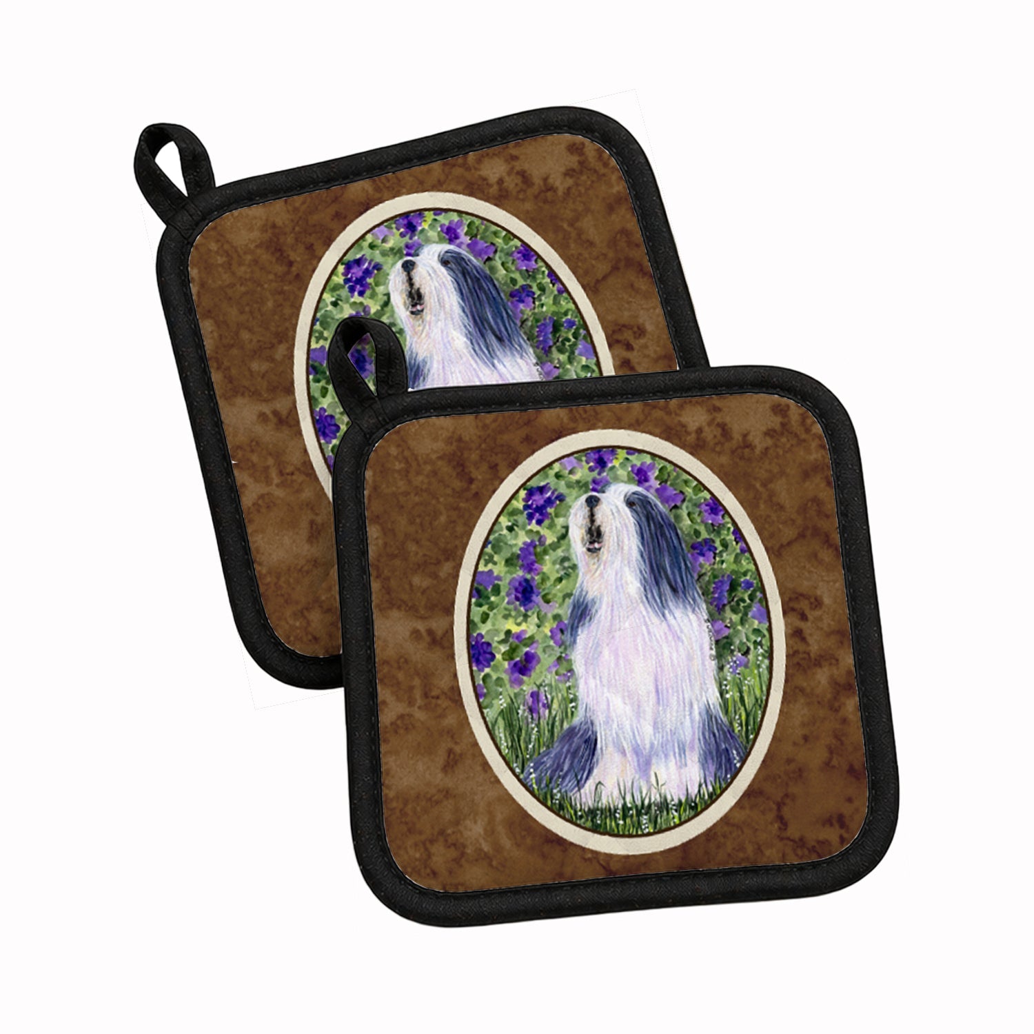 Bearded Collie Pot Holder Set of 2 Heat Resistant Quilted Hot Pads 7.5 x 7.5 Inch, Insulated Kitchen Trivets for Cooking & Baking