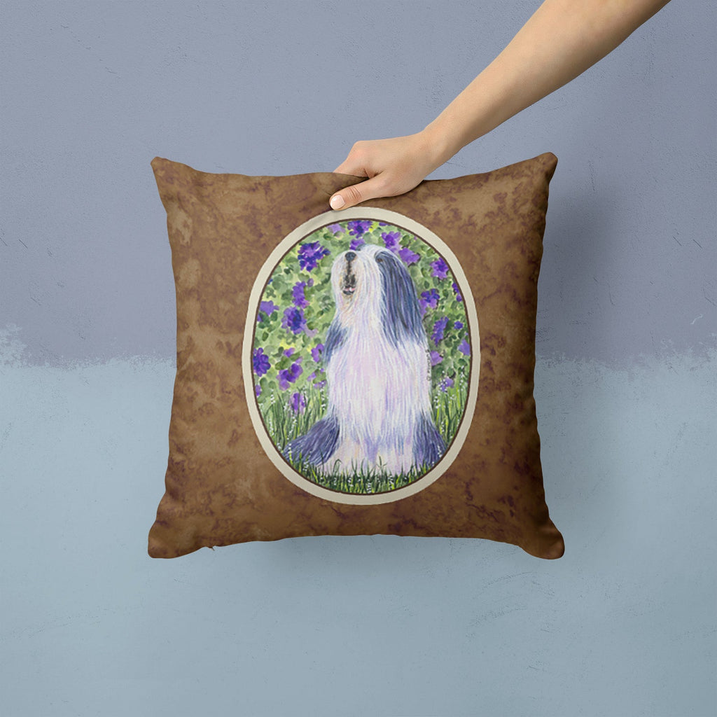 Bearded Collie Decorative Throw Pillow 14x14 Indoor Outdoor Accent Cushion, Fabric Cover with Insert for Sofa, Bed, Porch & Living Room