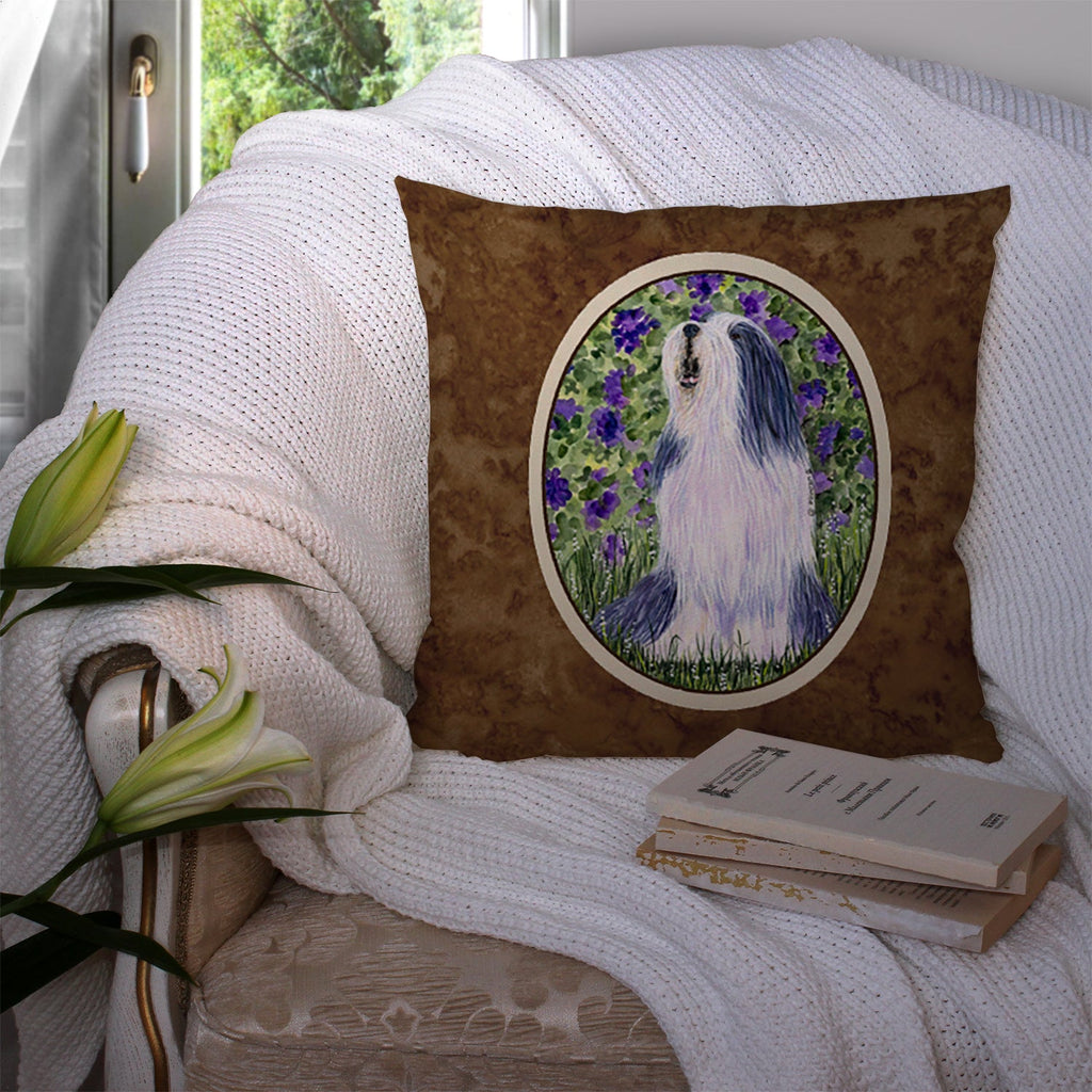 Bearded Collie Decorative Throw Pillow 14x14 Indoor Outdoor Accent Cushion, Fabric Cover with Insert for Sofa, Bed, Porch & Living Room