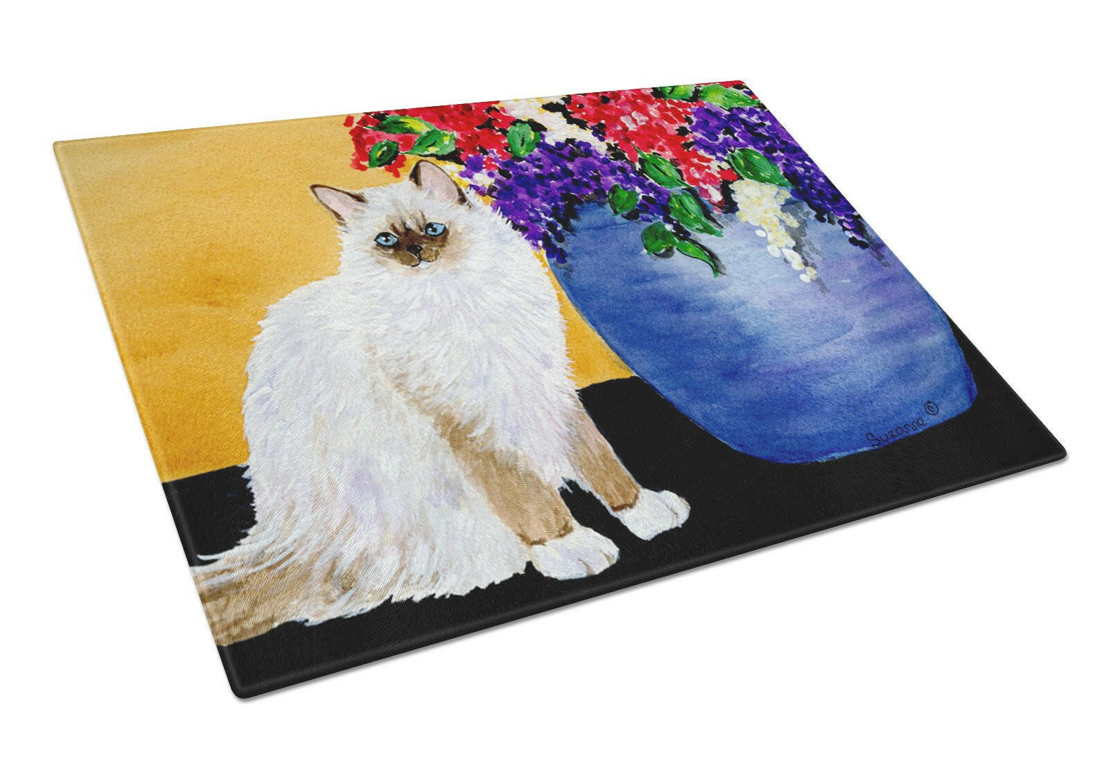 Cat - Ragdoll Cutting Board Tempered Glass Kitchen Cutting Surface, Heat Resistant Chopping, Non-Slip Feet, Food Prep & Serving