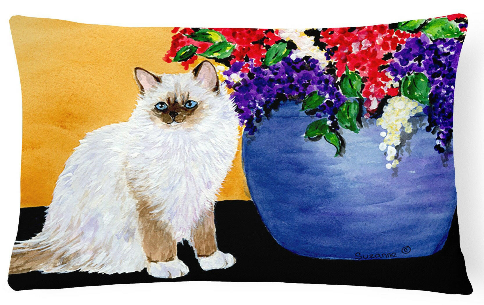 Cat - Ragdoll Decorative Throw Pillow 12x16 Indoor Outdoor Accent Cushion, Fabric Cover with Insert for Sofa, Bed, Porch & Living Room