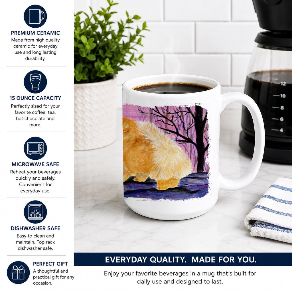 Pomeranian Ceramic Coffee Mug 15 oz Decorative Large C Handle Mug Cup for Tea, Cocoa Hot Chocolate