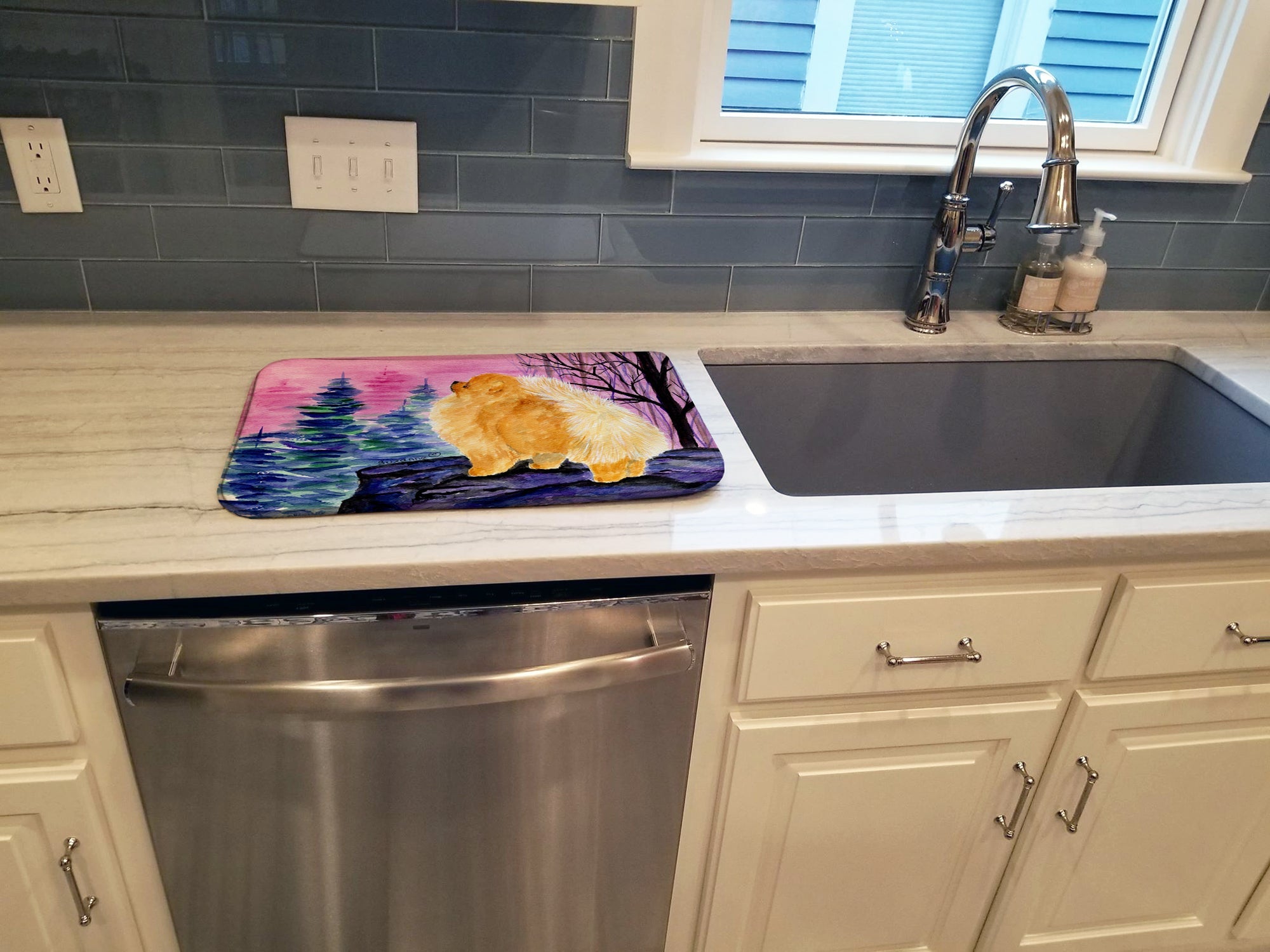 Pomeranian Dish Drying Mat Absorbent Dish Drying Mat Pad for Kitchen Counter Dish Drainer Mat for Countertop, 14 x 21", Multicolor