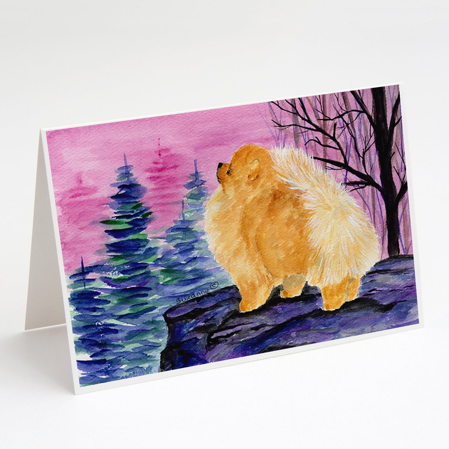Pomeranian Greeting Cards Pack of 8 Blank Cards with Envelopes Whimsical A7 Size 5x7