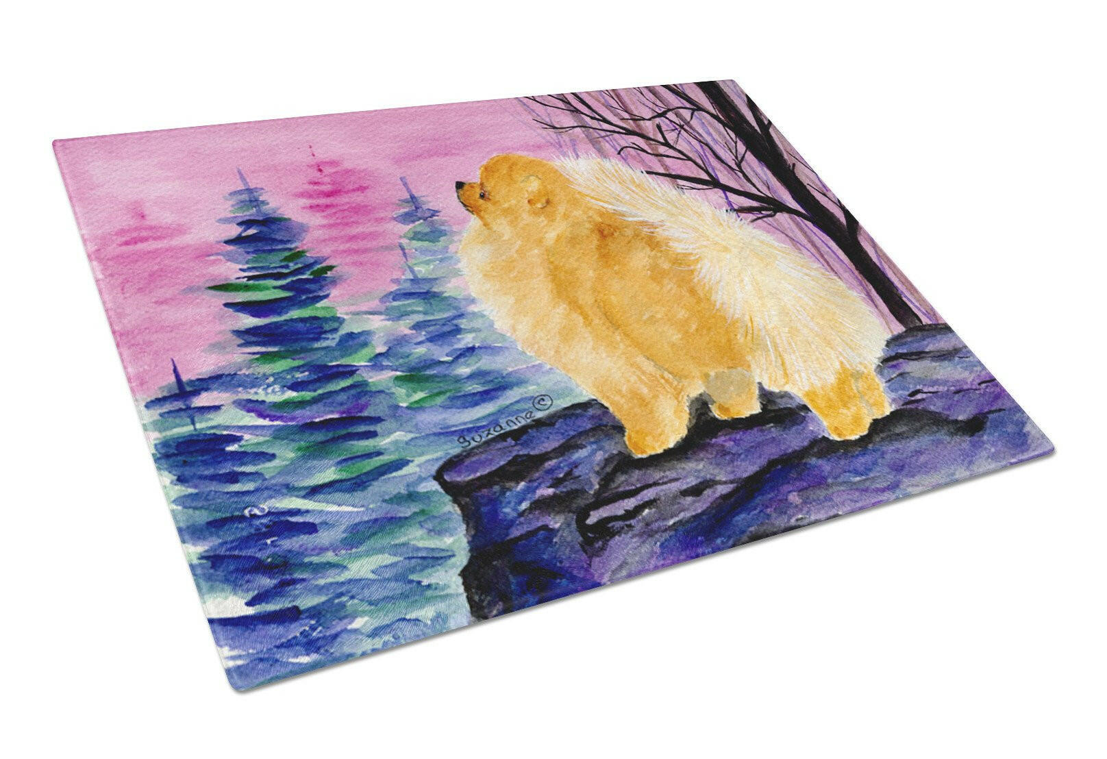 Pomeranian Cutting Board Tempered Glass Kitchen Cutting Surface, Heat Resistant Chopping, Non-Slip Feet, Food Prep & Serving