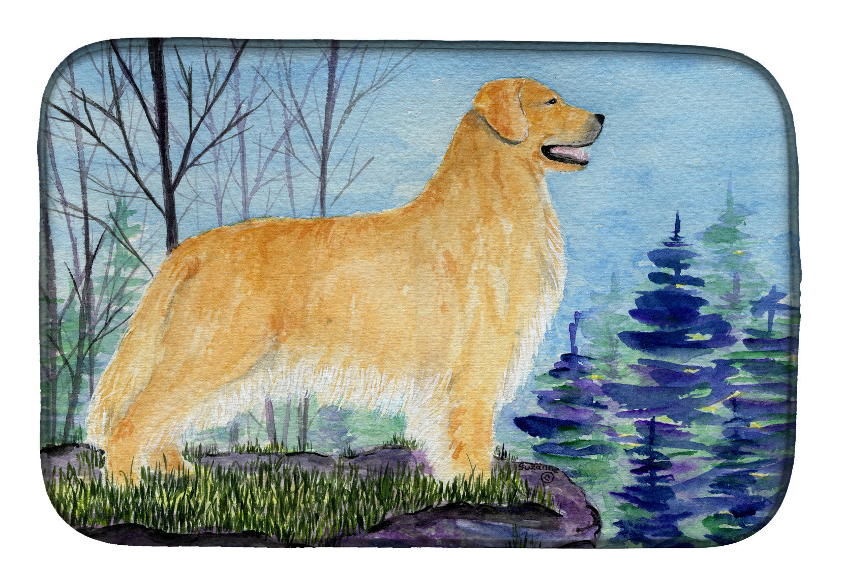 Golden Retriever Dish Drying Mat Absorbent Dish Drying Mat Pad for Kitchen Counter Dish Drainer Mat for Countertop, 14 x 21", Multicolor