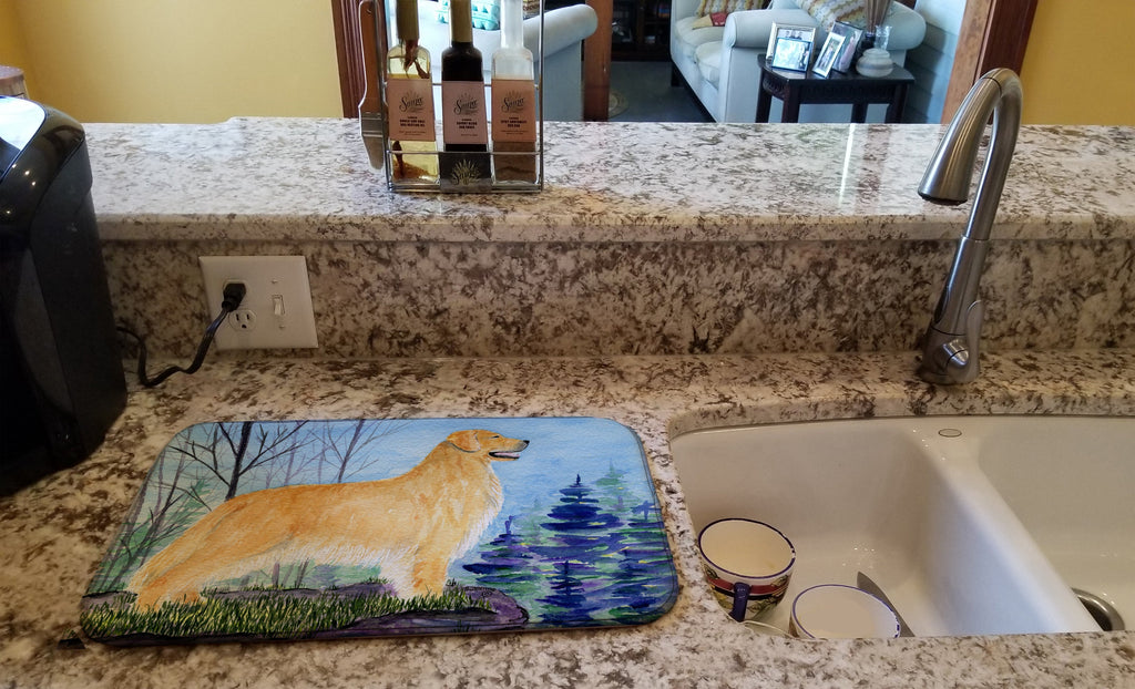 Golden Retriever Dish Drying Mat Absorbent Dish Drying Mat Pad for Kitchen Counter Dish Drainer Mat for Countertop, 14 x 21", Multicolor