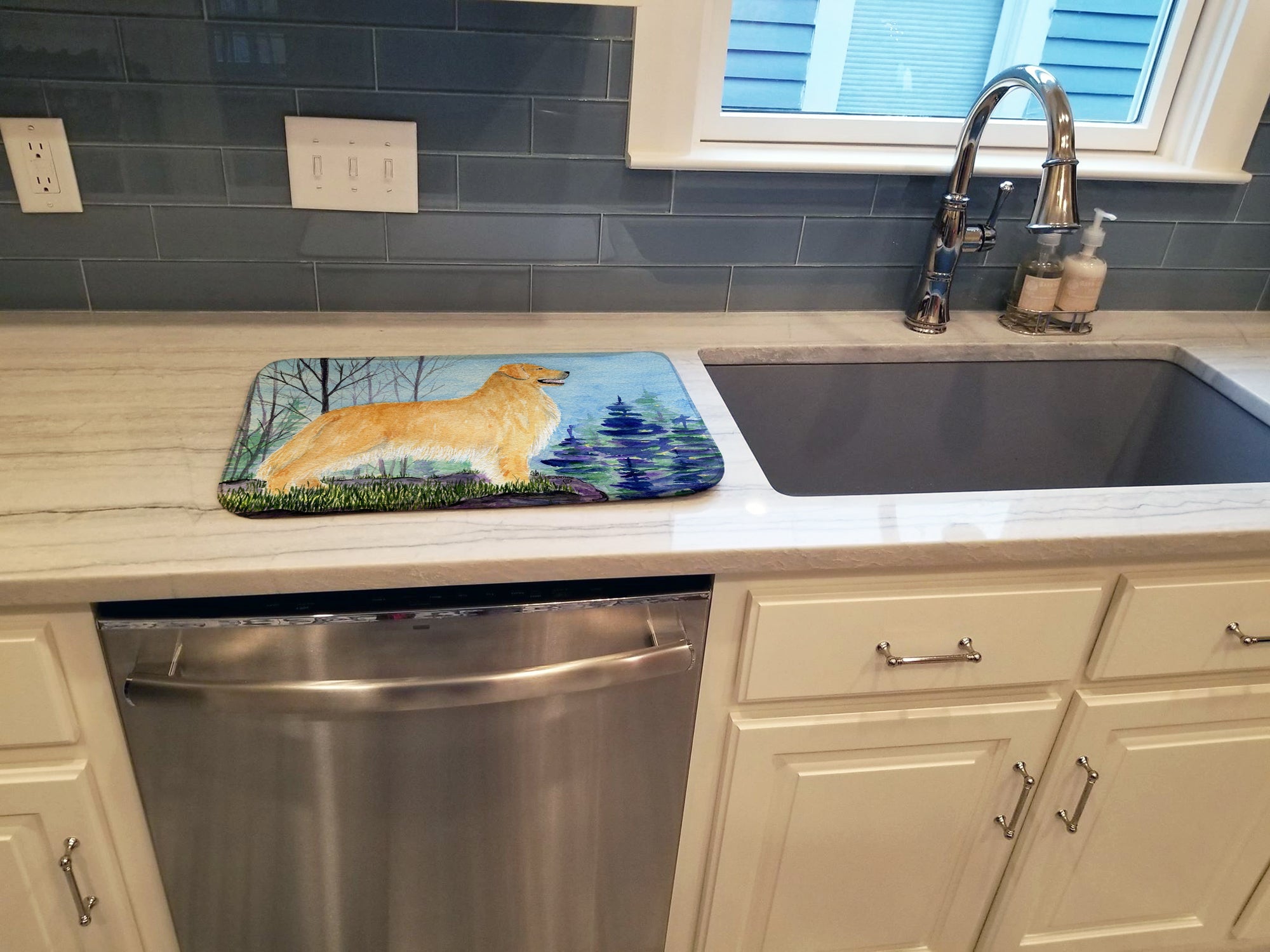 Golden Retriever Dish Drying Mat Absorbent Dish Drying Mat Pad for Kitchen Counter Dish Drainer Mat for Countertop, 14 x 21", Multicolor