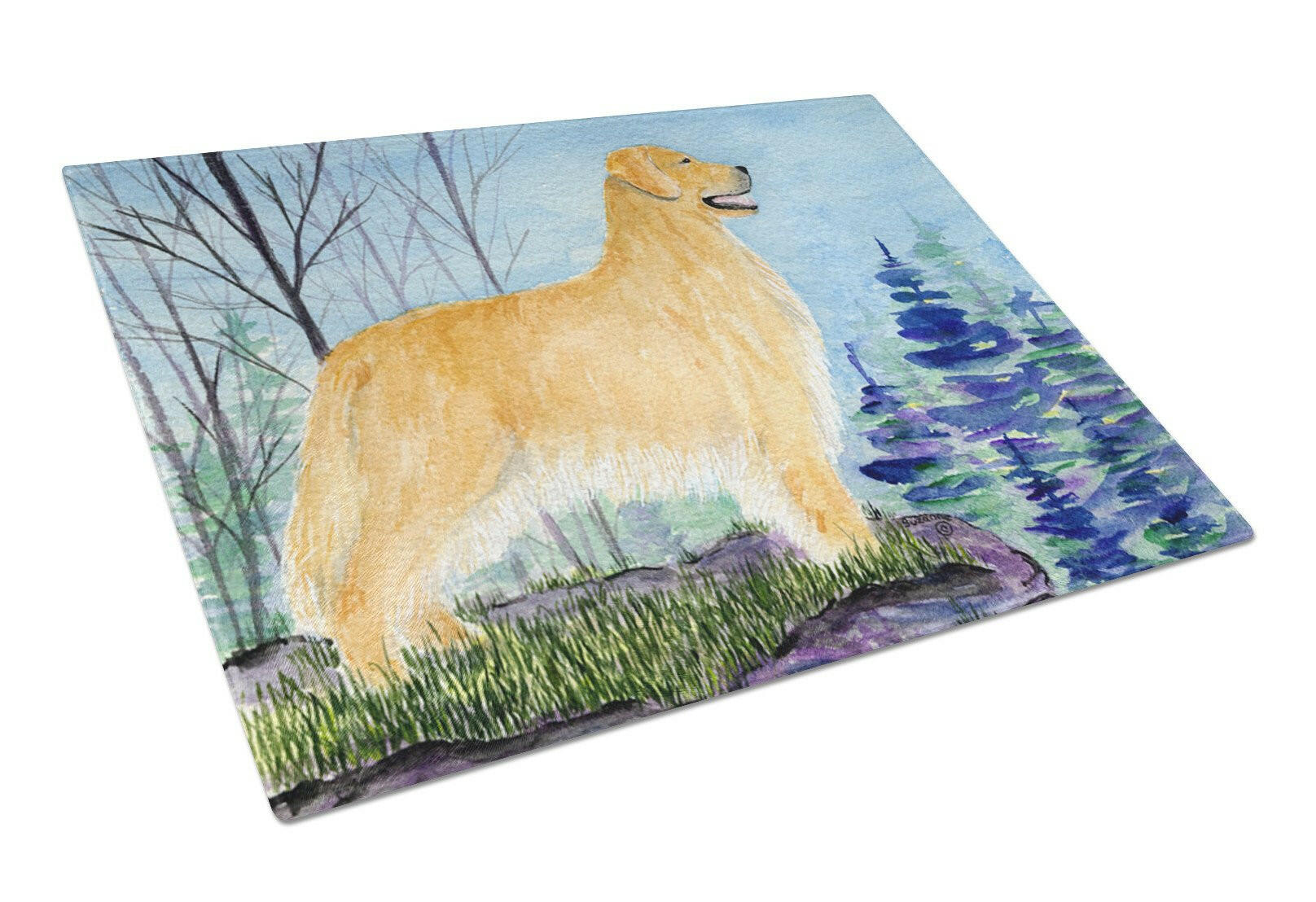 Golden Retriever Cutting Board Tempered Glass Kitchen Cutting Surface, Heat Resistant Chopping, Non-Slip Feet, Food Prep & Serving