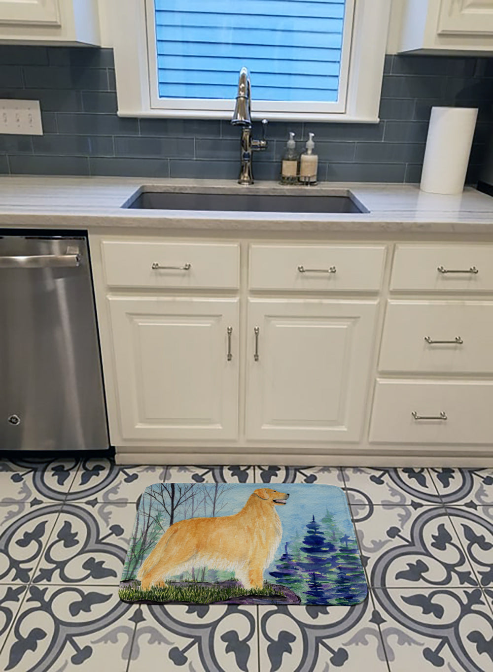 Golden Retriever Memory Foam Kitchen Mat Machine Washable Anti-Fatigue Cushion Comfort Bath or Kitchen Rug