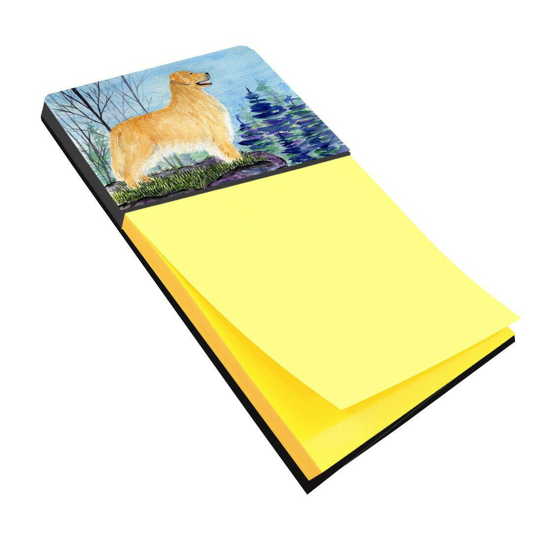 Golden Retriever Watercolor Sticky Note Holder Refillable Dispenser Desk Accessory 3x3 Pad Gift